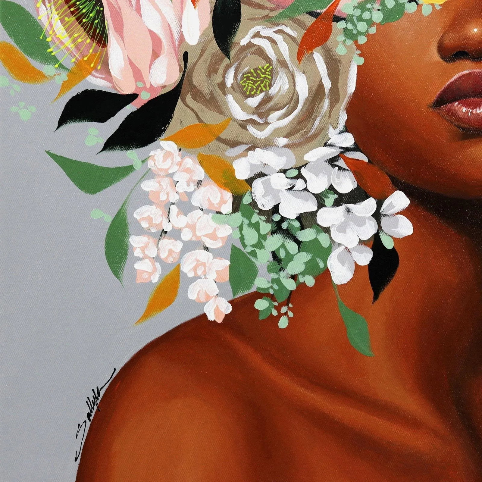 Melanie Contemporary Botanical Figurative Acrylic Painting by Sally K - 6