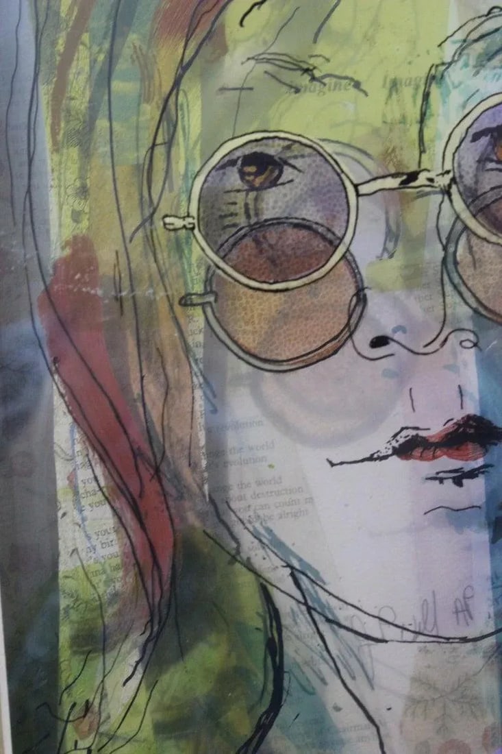 Jean Pierre Weill Collage "John Lennon" 3-D Painting on Glass Ltd Ed - 8