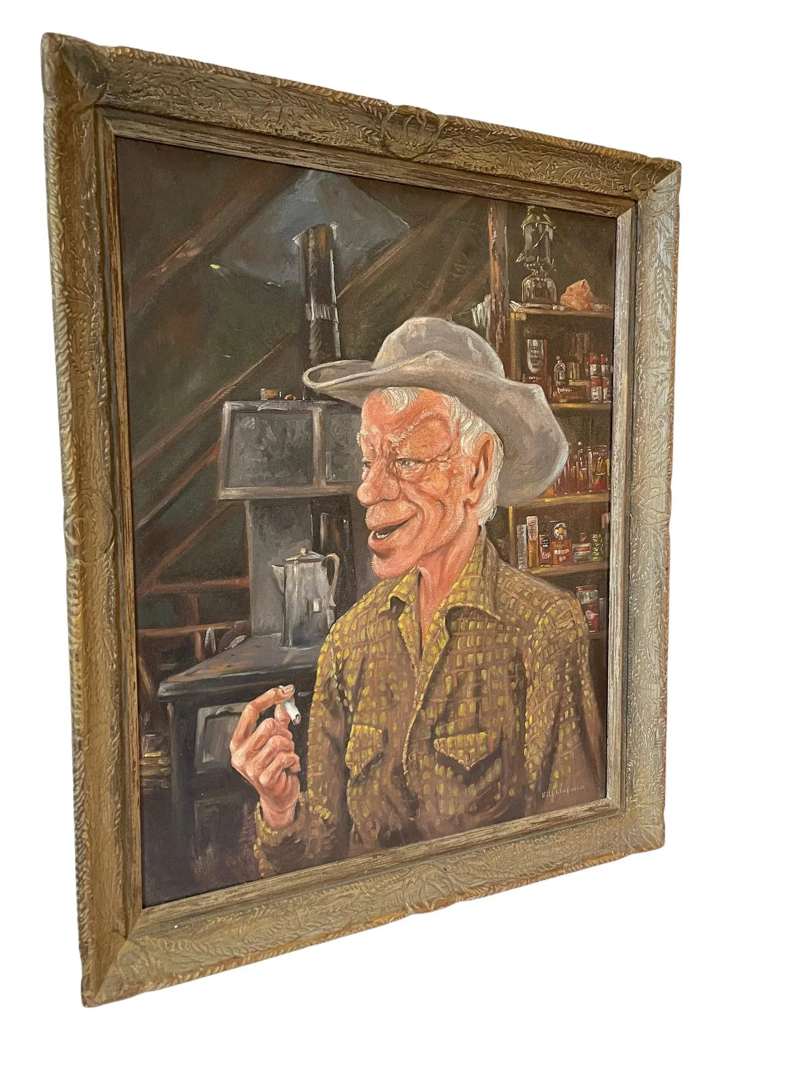 Mid 20th Century Folk Art Portrait Oil Painting, Framed - 2
