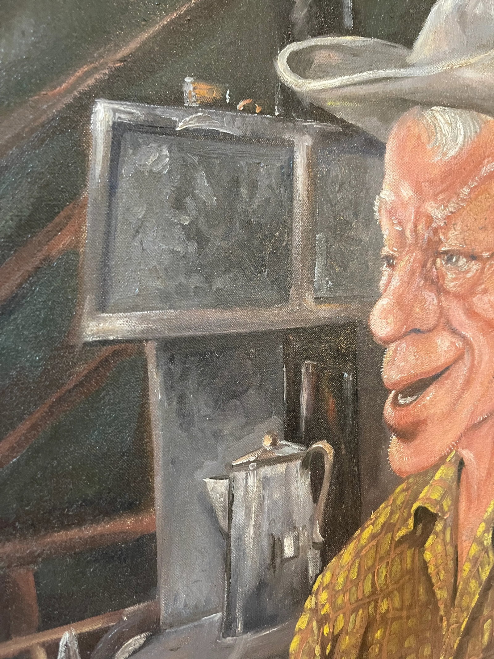 Mid 20th Century Folk Art Portrait Oil Painting, Framed - 8