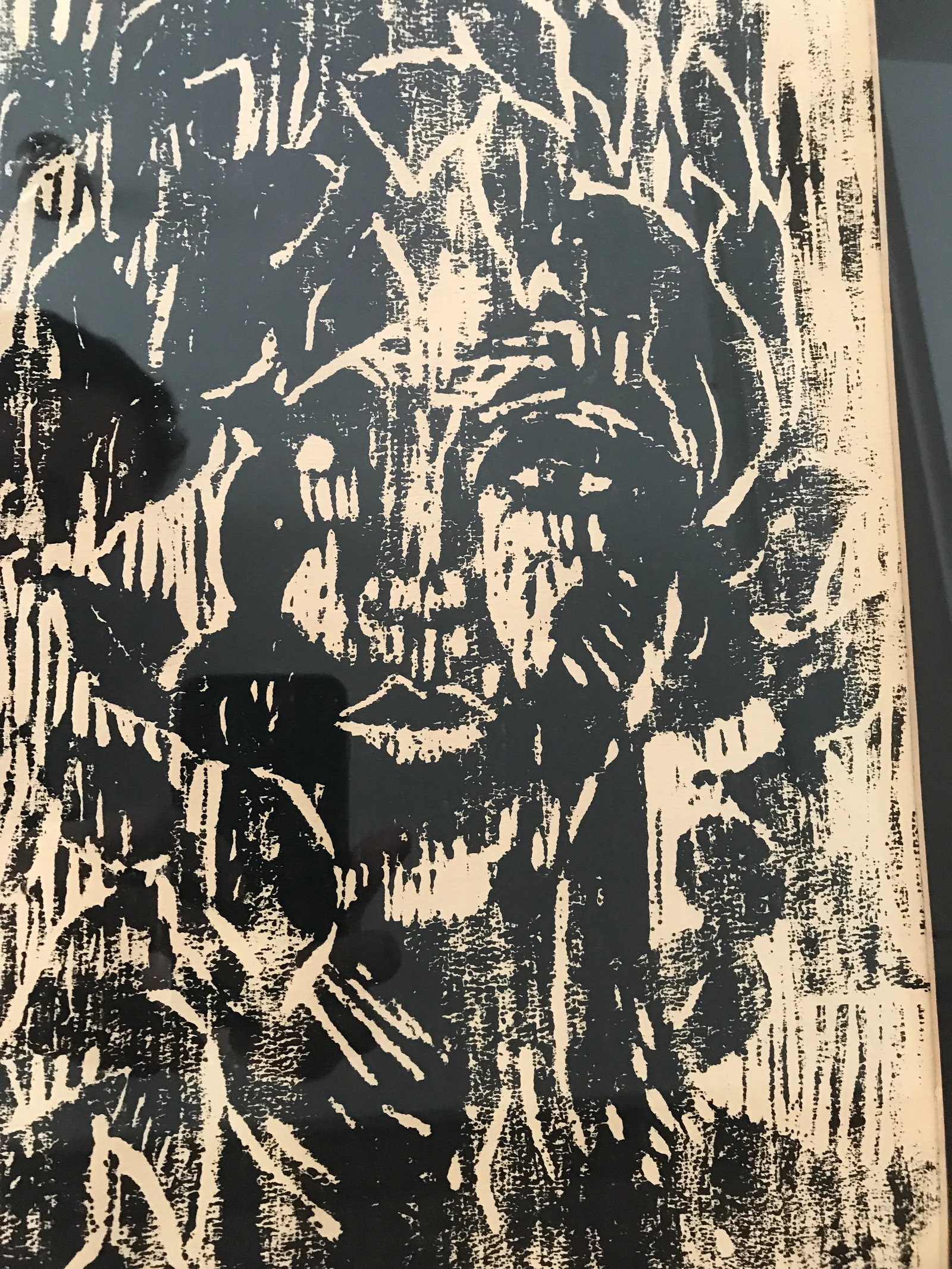 1990s Abstract Face Linoleum Print, Framed - 2