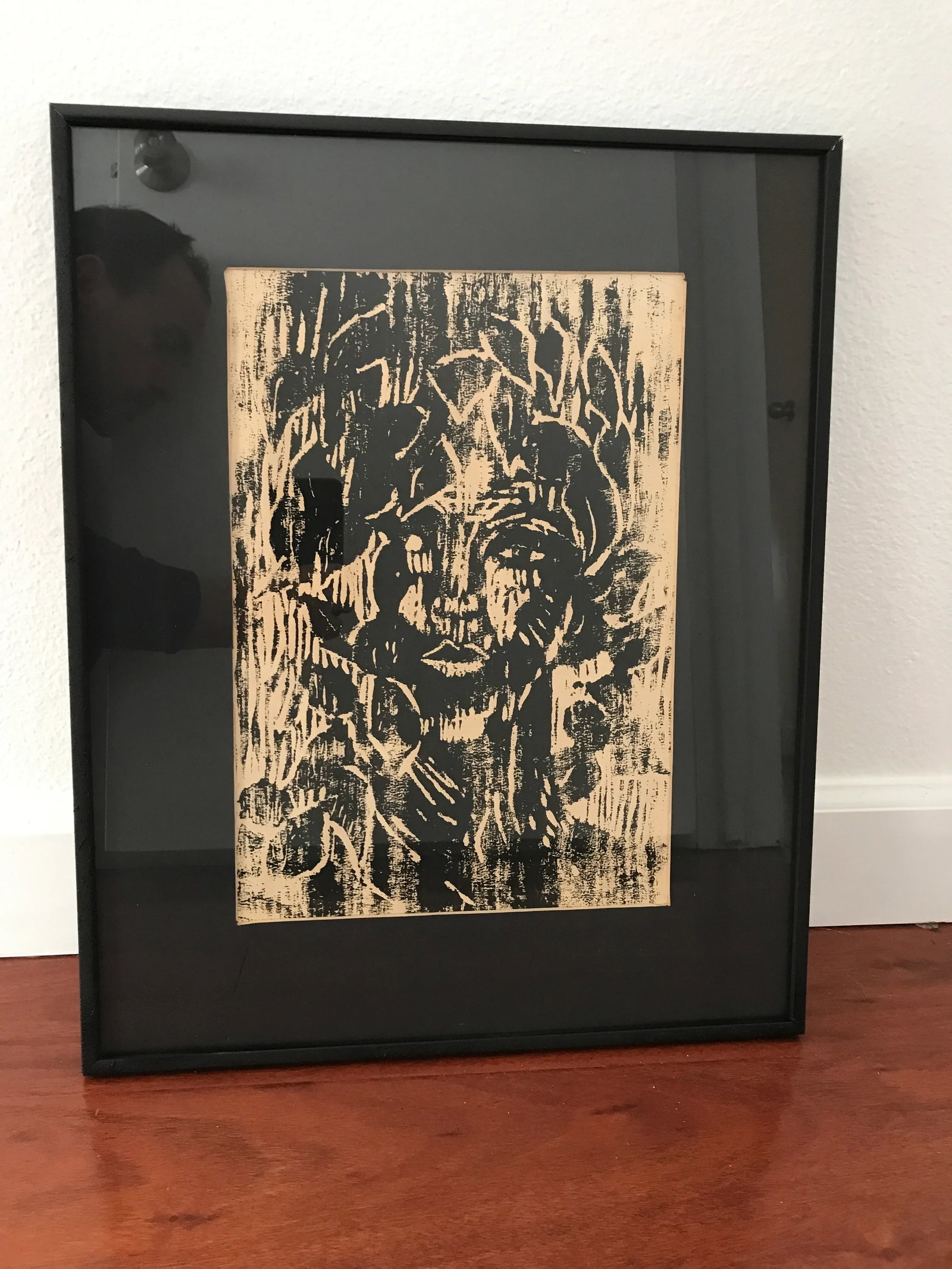 1990s Abstract Face Linoleum Print, Framed - 7