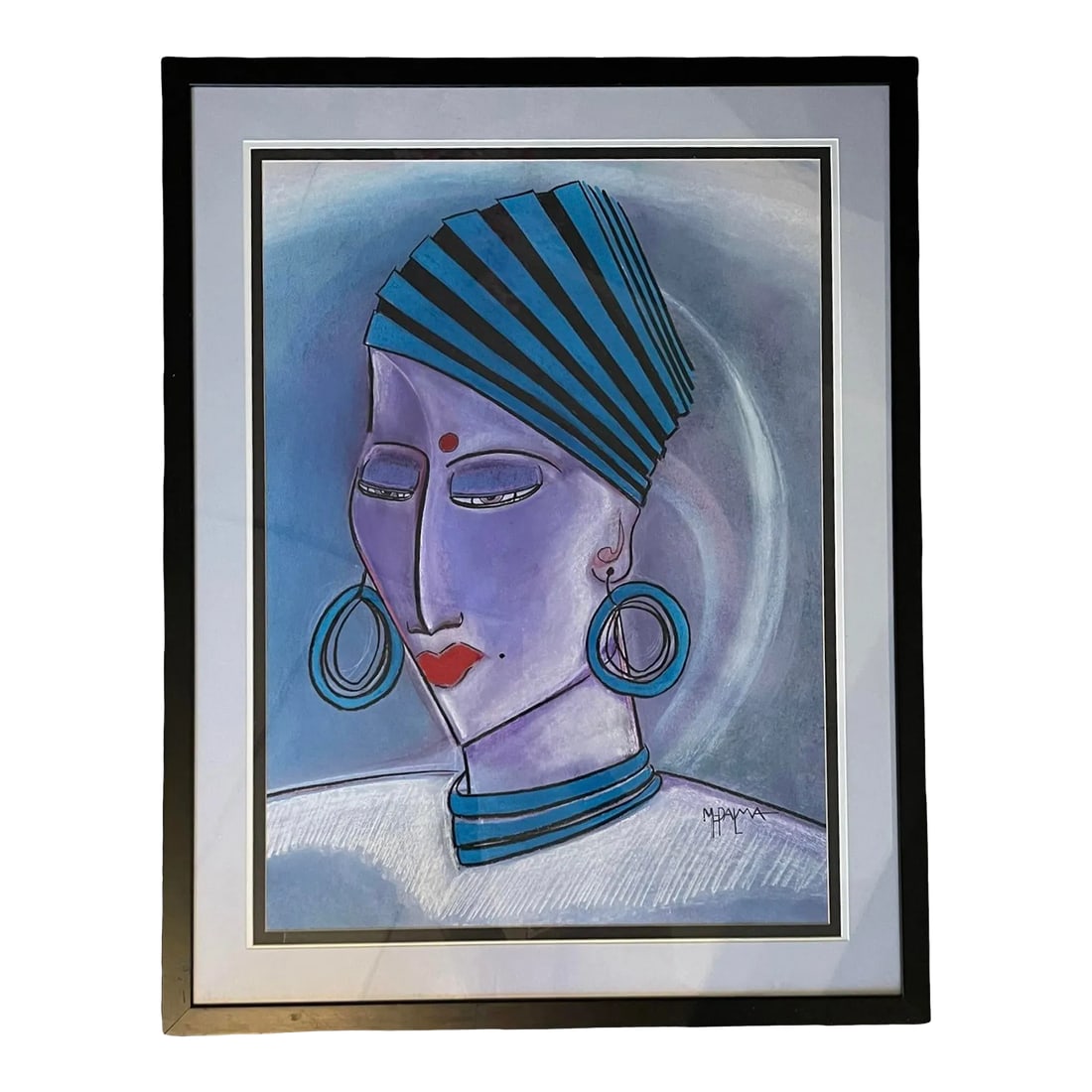 Late 20th Century "The Blossoming Lotus" Original Art Deco Revival Fauvist Portrait Oil Pastel Drawi: The Blossoming Lotus Orginal Painitng by Mark Palma Singed, In a custom black frame Condition: Alterations: Original Condition Unaltered Imperfections: Some Imperfections Condition Notes: Excelent
