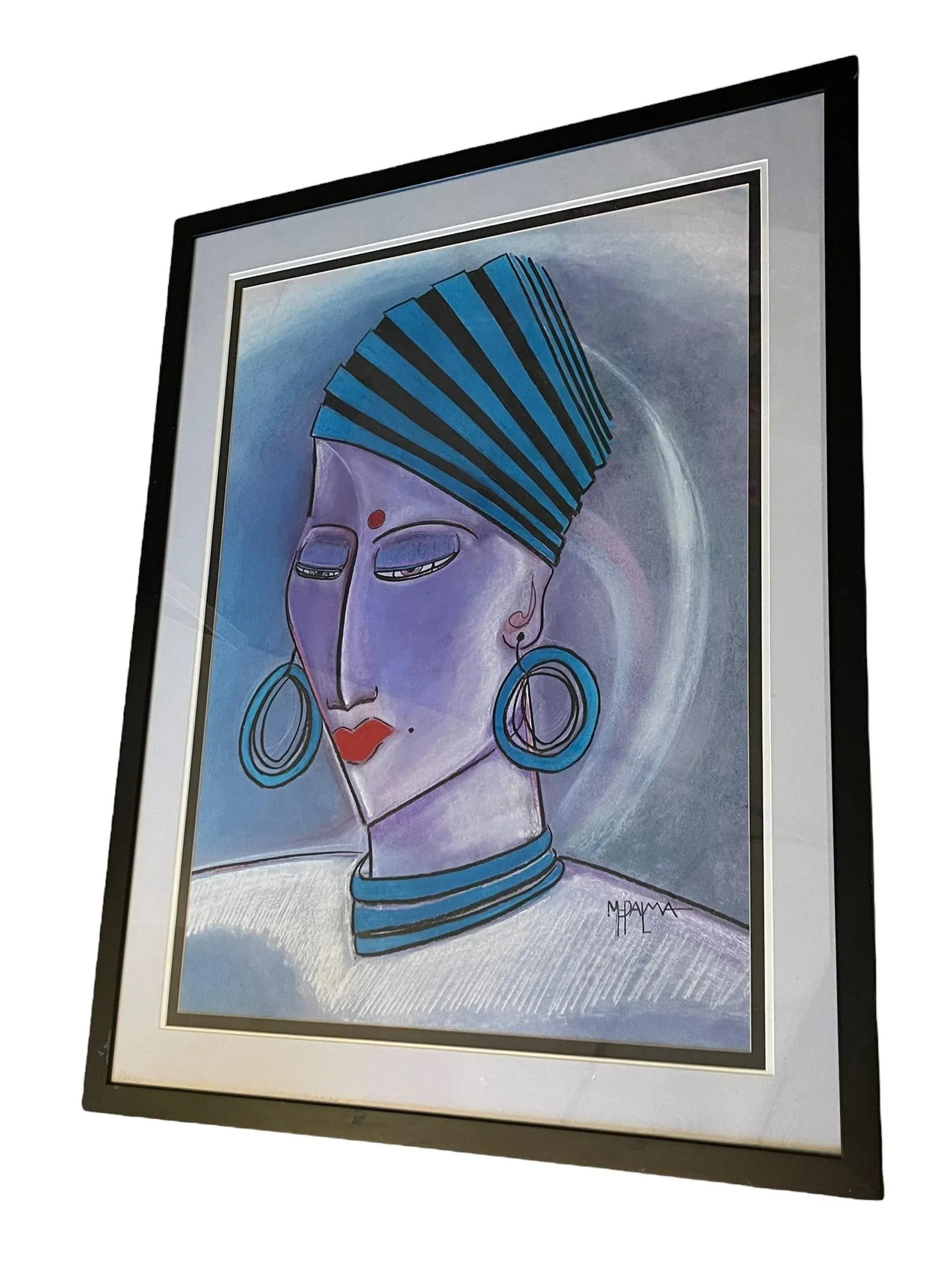 Late 20th Century "The Blossoming Lotus" Original Art Deco Revival Fauvist Portrait Oil Pastel Drawi - 2