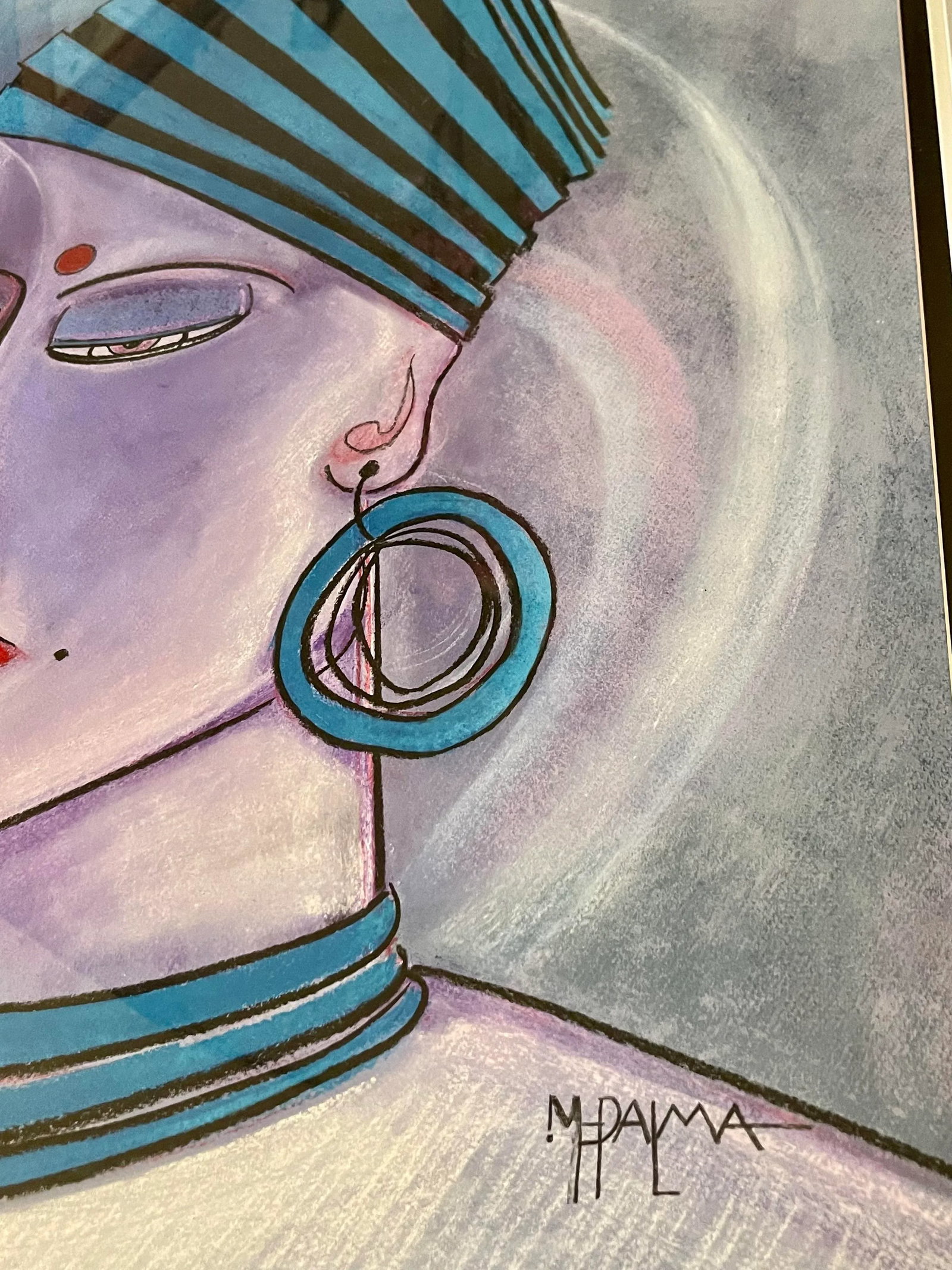 Late 20th Century "The Blossoming Lotus" Original Art Deco Revival Fauvist Portrait Oil Pastel Drawi - 8