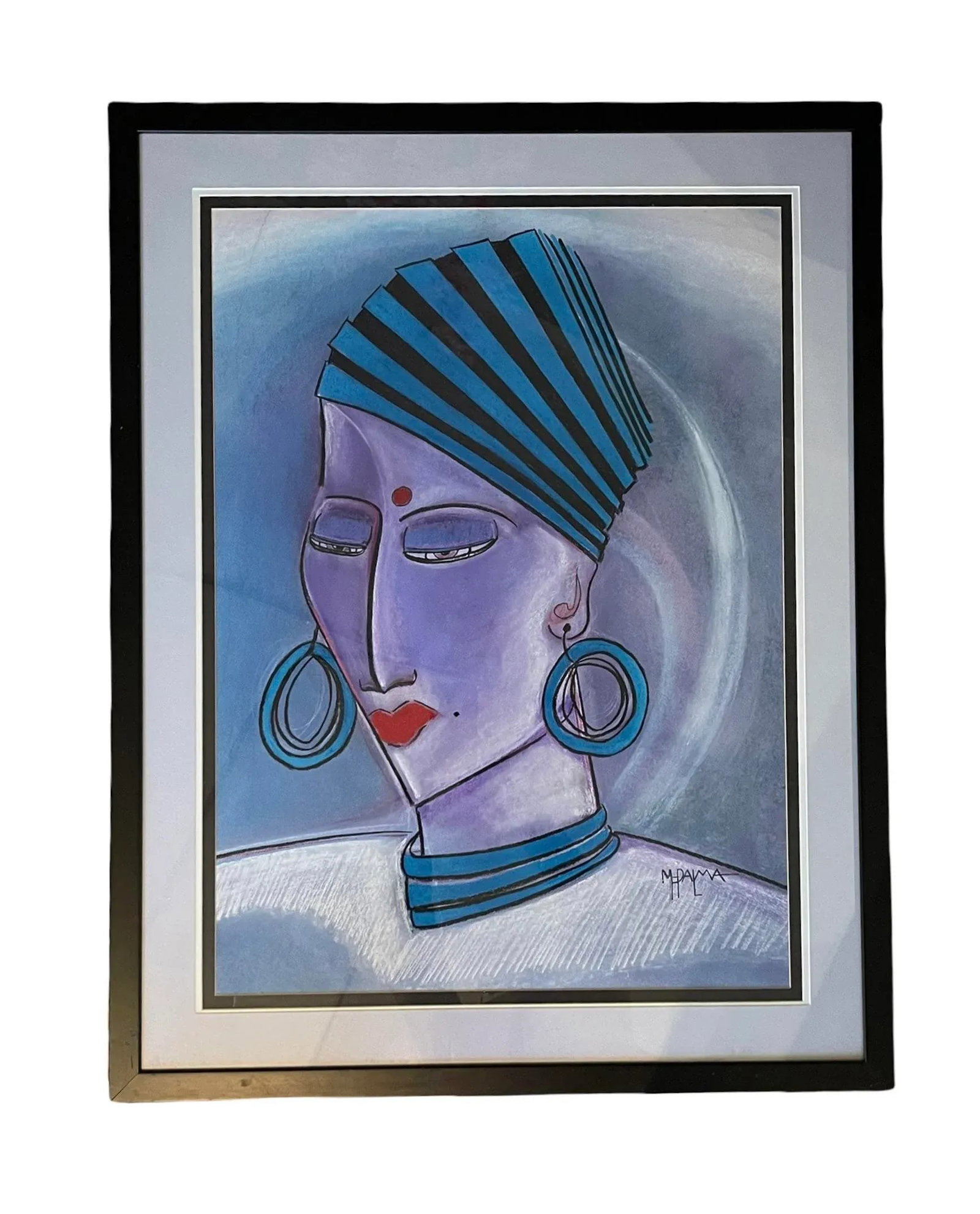 Late 20th Century "The Blossoming Lotus" Original Art Deco Revival Fauvist Portrait Oil Pastel Drawi - 9