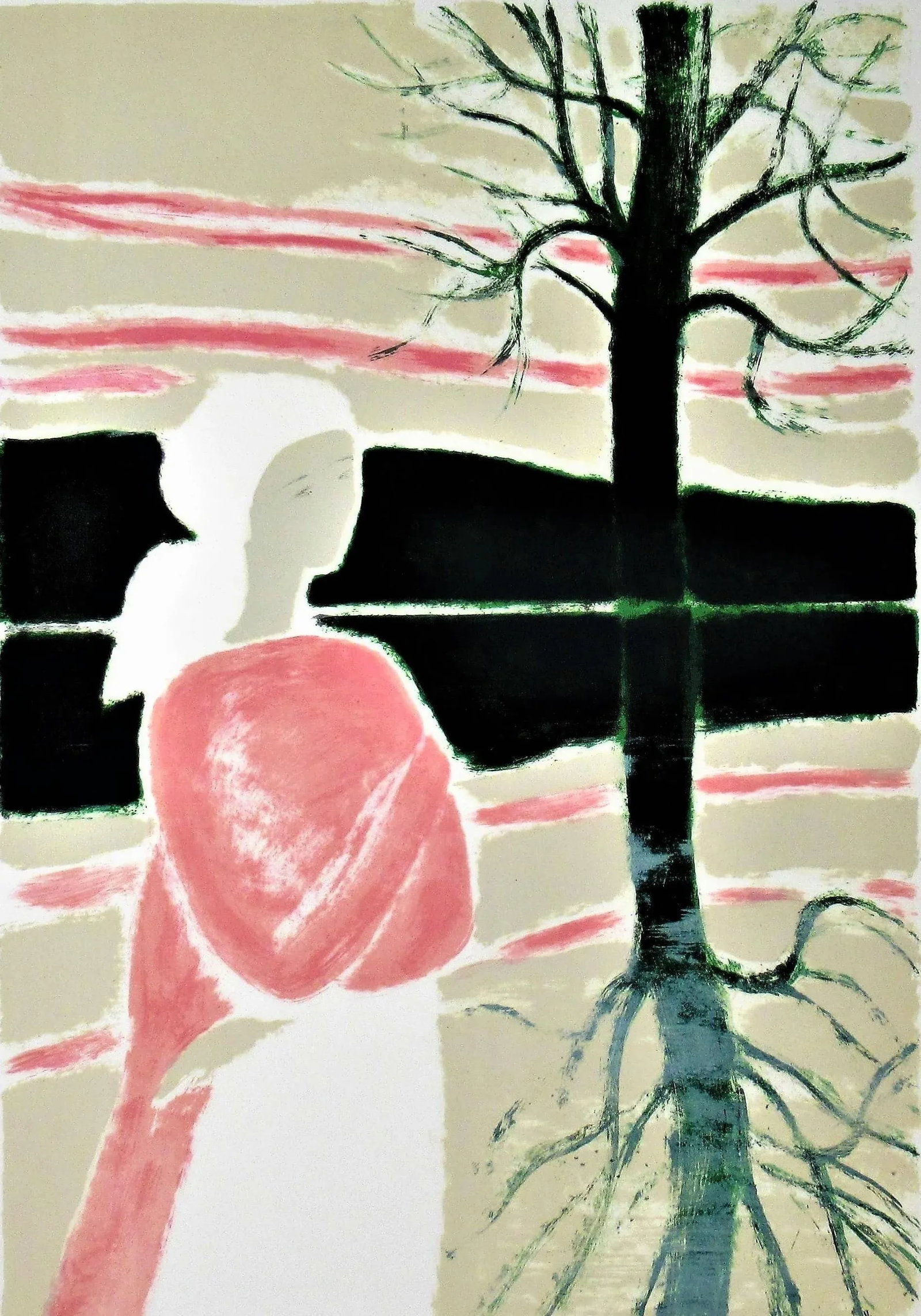 Andre Brasilier, Femme en Rose Avec un Arbre - 2