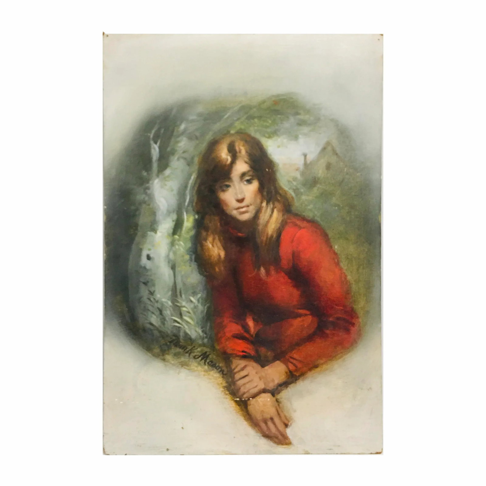 1970s Original Frank Mason Oil Painting of a Woman in Red - 5