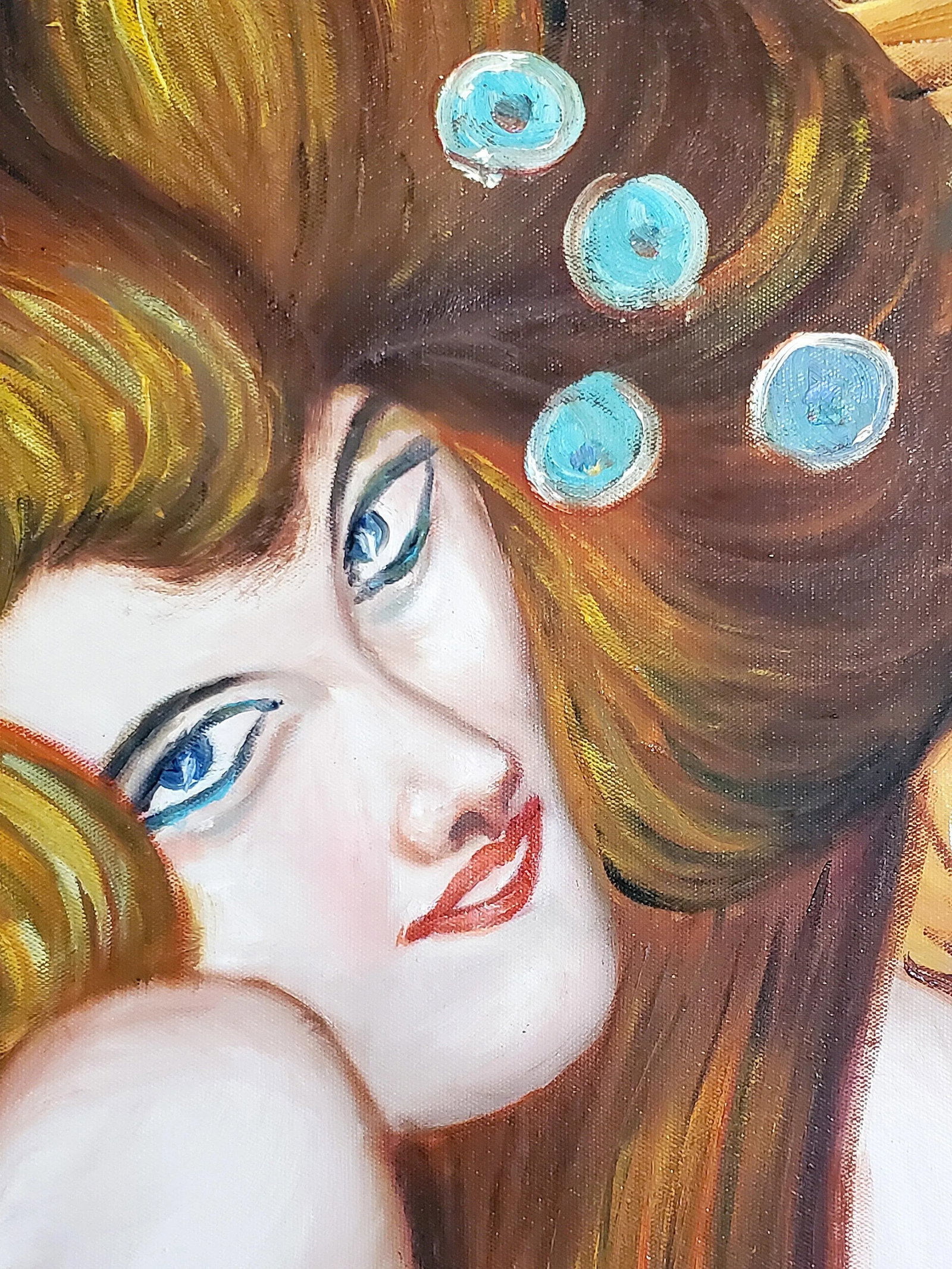 1970s "Water Lily" Vintage Figural Oil Painting on Canvas, Framed - 2