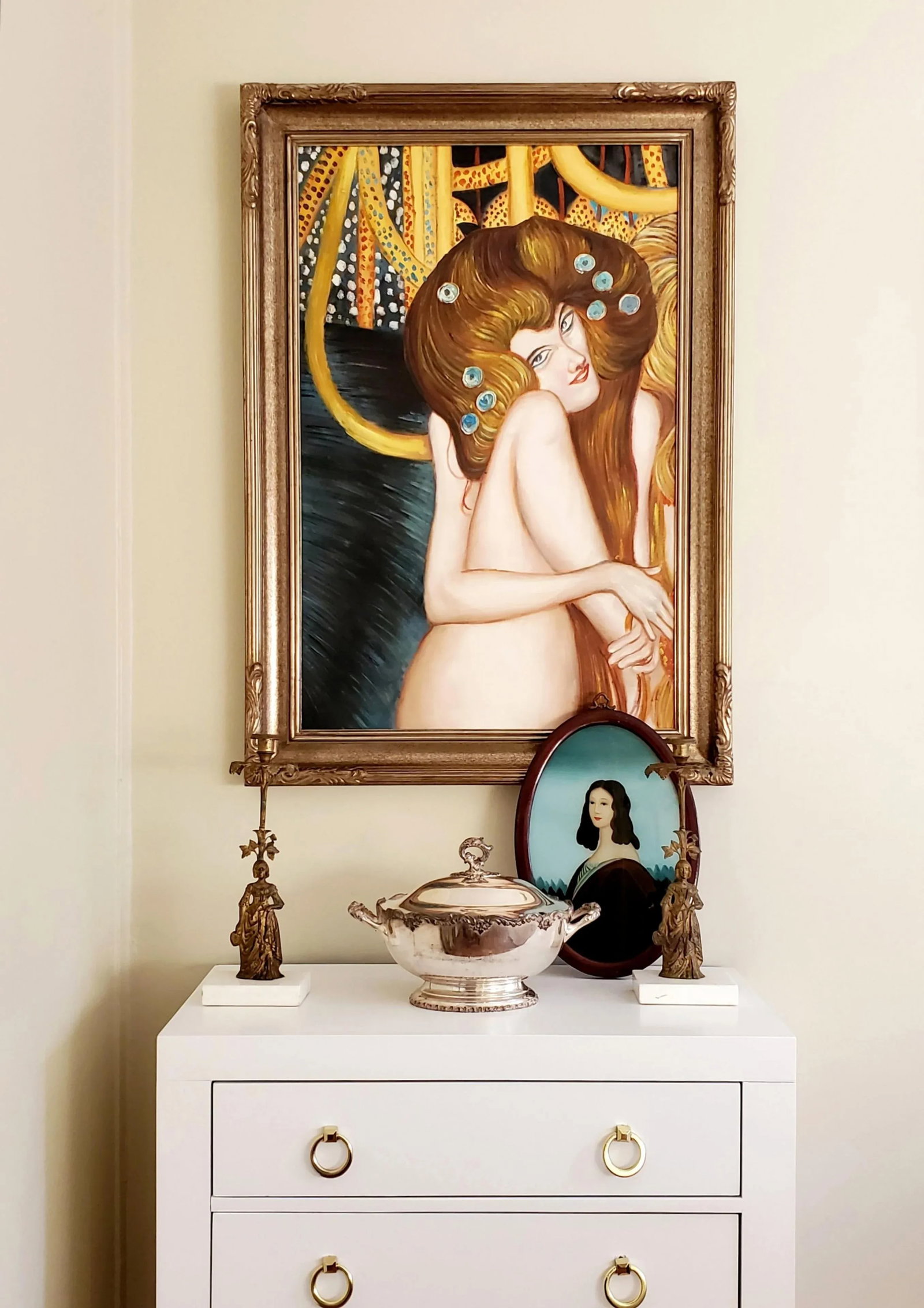 1970s "Water Lily" Vintage Figural Oil Painting on Canvas, Framed - 3
