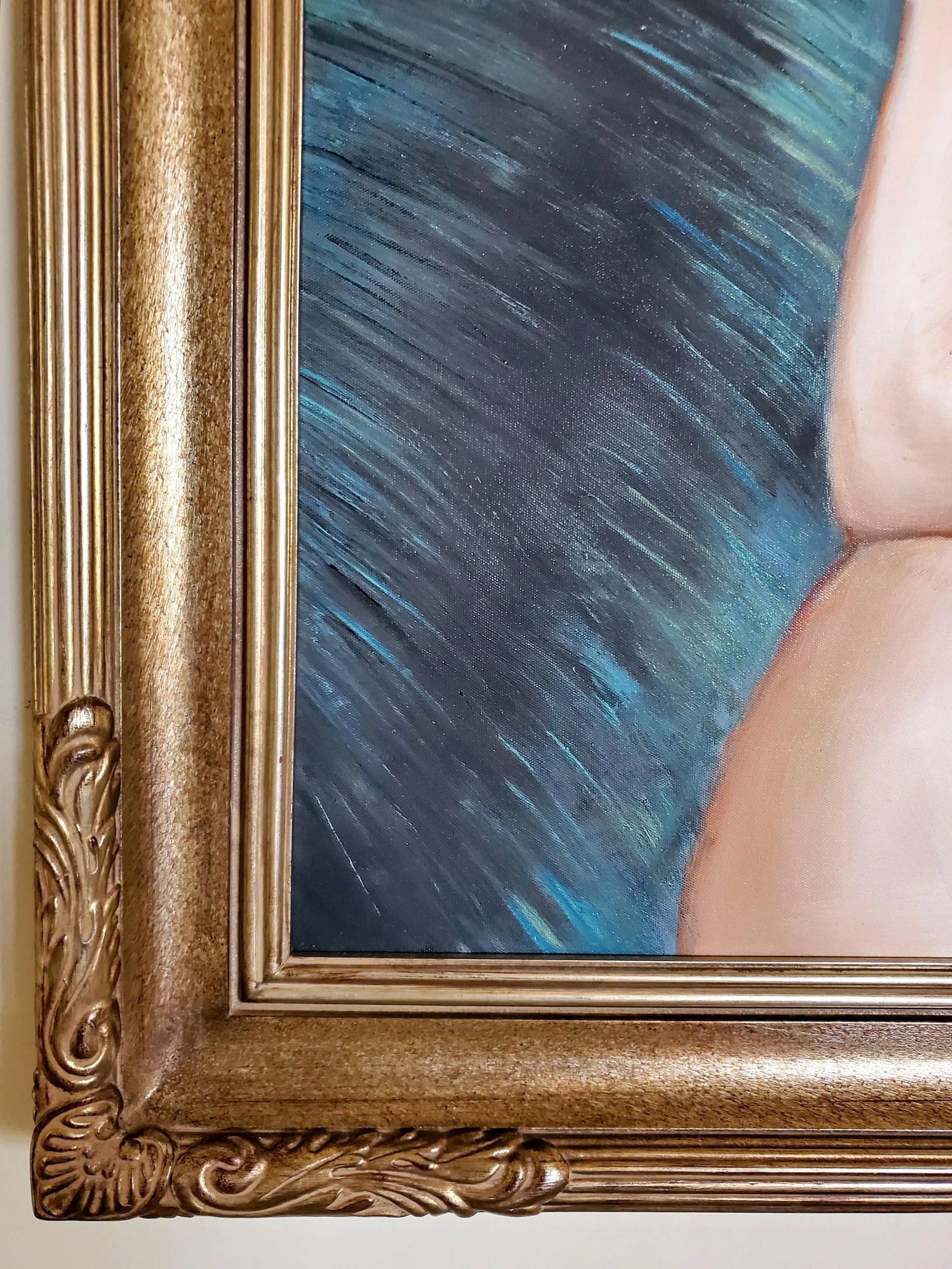 1970s "Water Lily" Vintage Figural Oil Painting on Canvas, Framed - 4