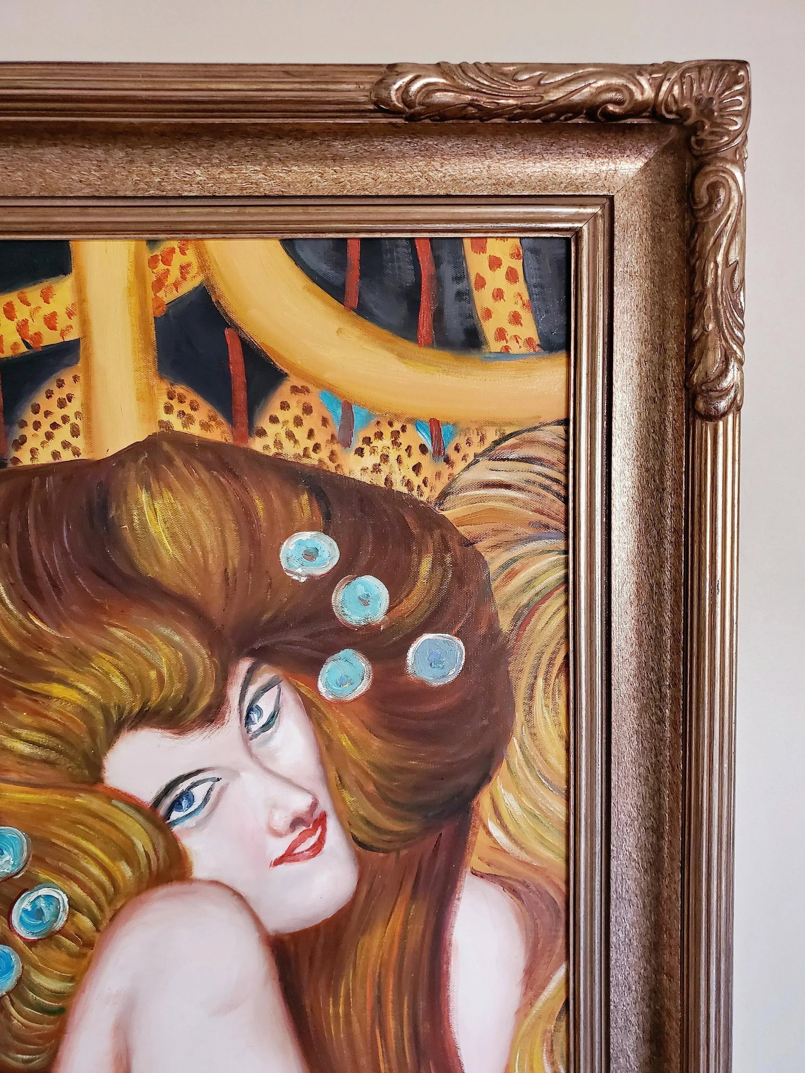 1970s "Water Lily" Vintage Figural Oil Painting on Canvas, Framed - 5