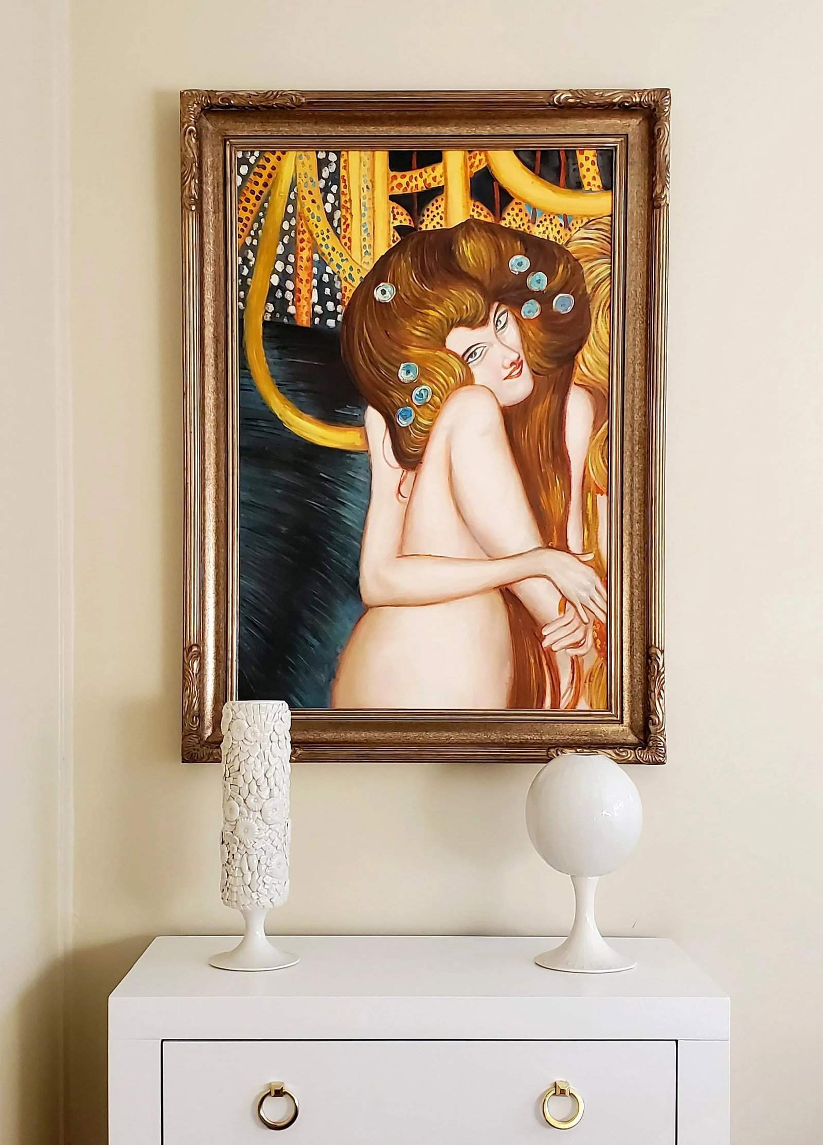 1970s "Water Lily" Vintage Figural Oil Painting on Canvas, Framed - 7