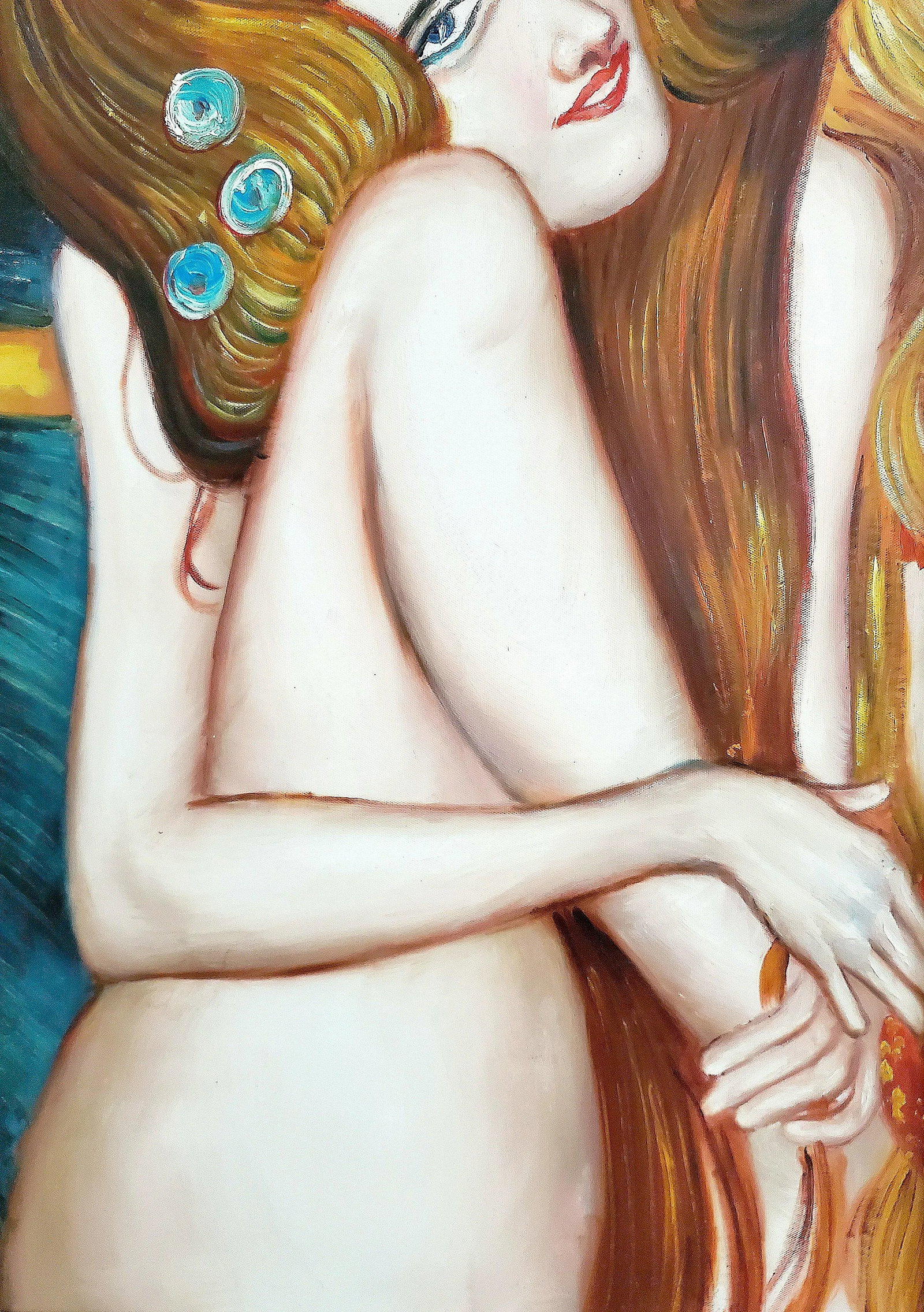 1970s "Water Lily" Vintage Figural Oil Painting on Canvas, Framed - 9