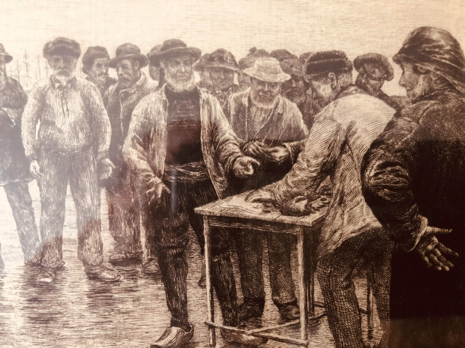 19th Century Norbert Goeneutte Etching, "Pay Day for the Crew", Framed - 2