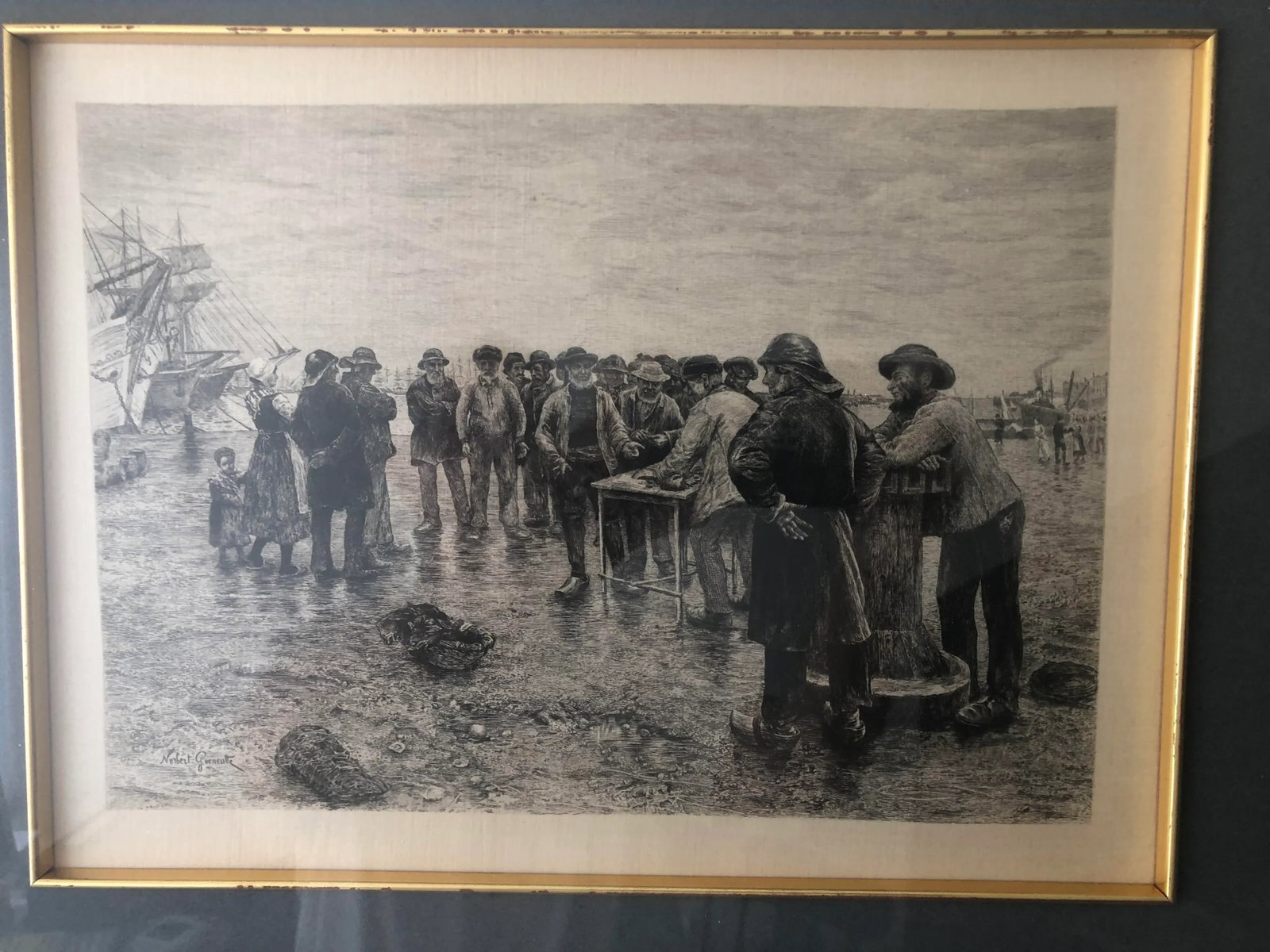 19th Century Norbert Goeneutte Etching, "Pay Day for the Crew", Framed - 5