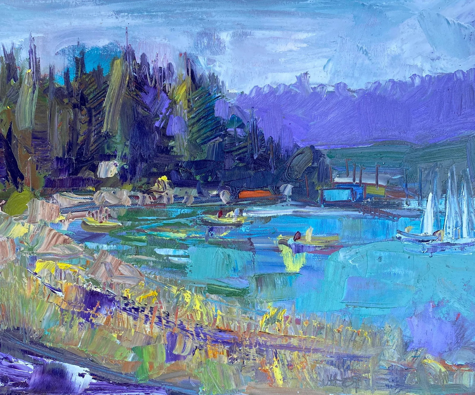 Contemporary Expressionist Coastal Scene Original Oil Painting - 7
