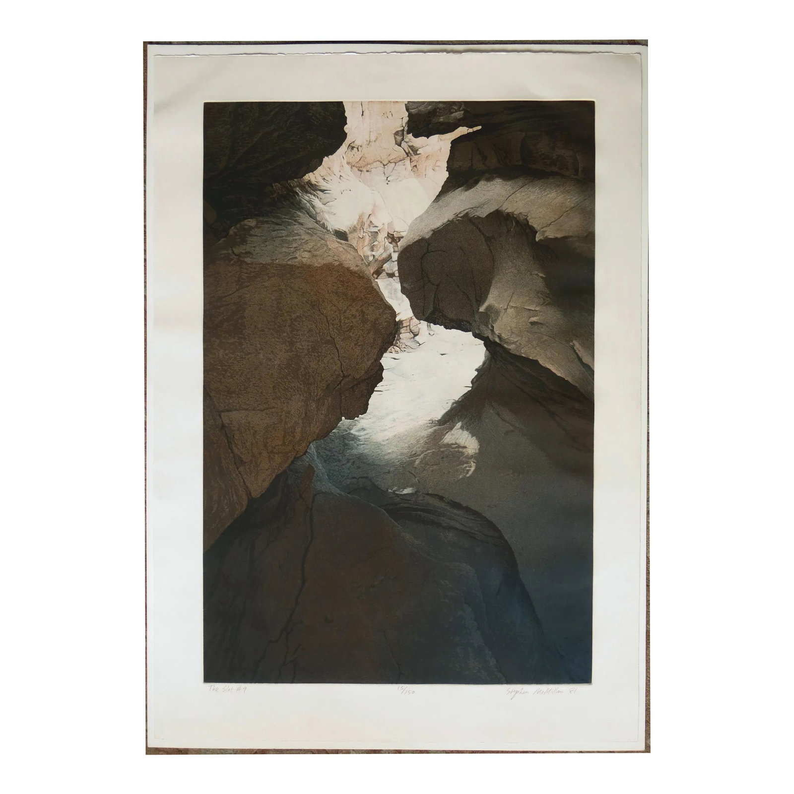 Stephen McMillan Large Aquatint Etching - the Slot #9: Artist: Stephen McMillan - American (1949- ) Title: The Slot #9 Year: 1981 Medium: 3 plate aquatint etching Sight size: 36 x 24" Sheet size: 41.5 x 29.5 inches on Arches paper Signature: Signed,