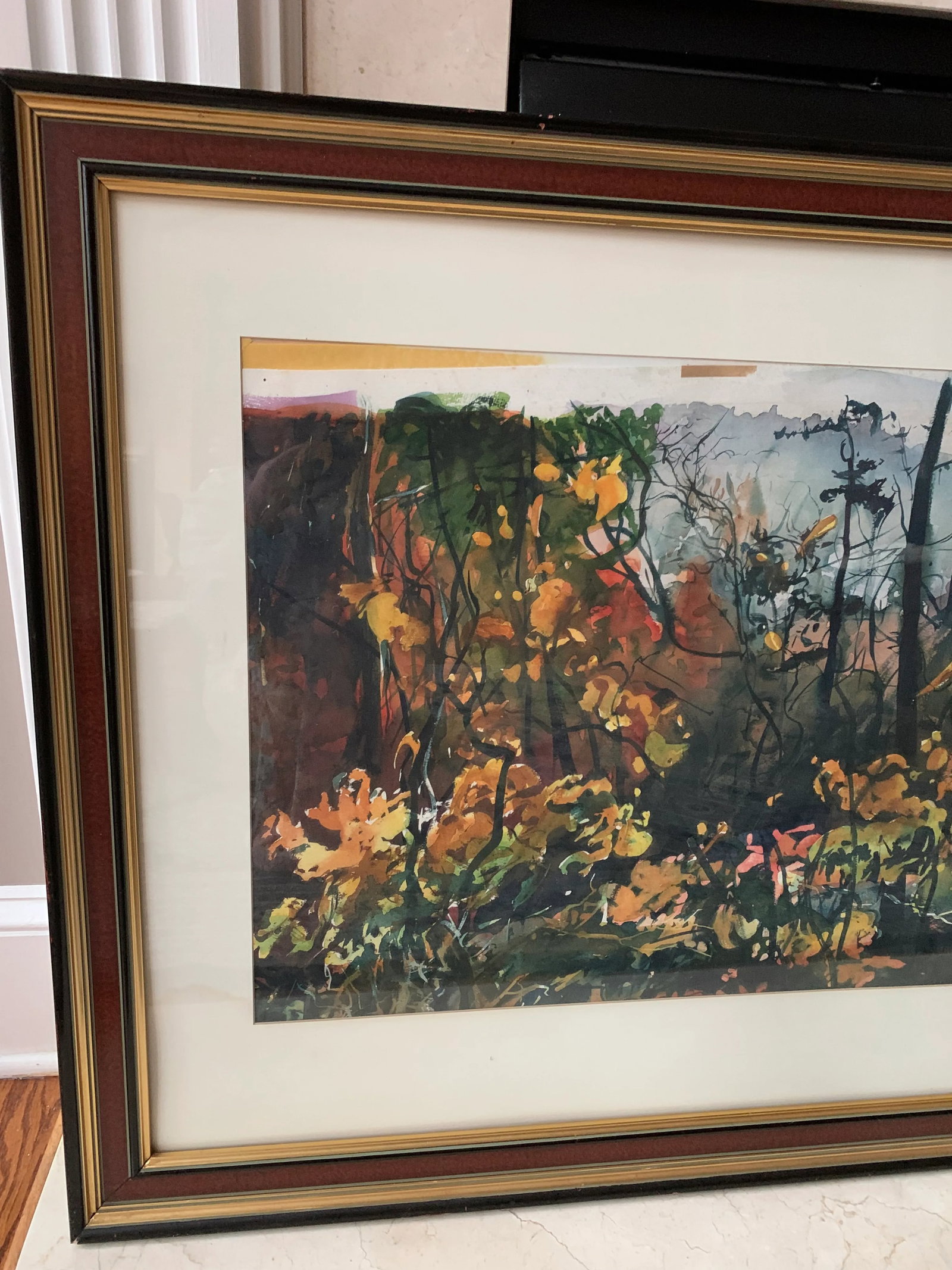 Expressionist Lanscape Water Color Mid 20th Century "Fall Morning" Original Painting, Framed - 2