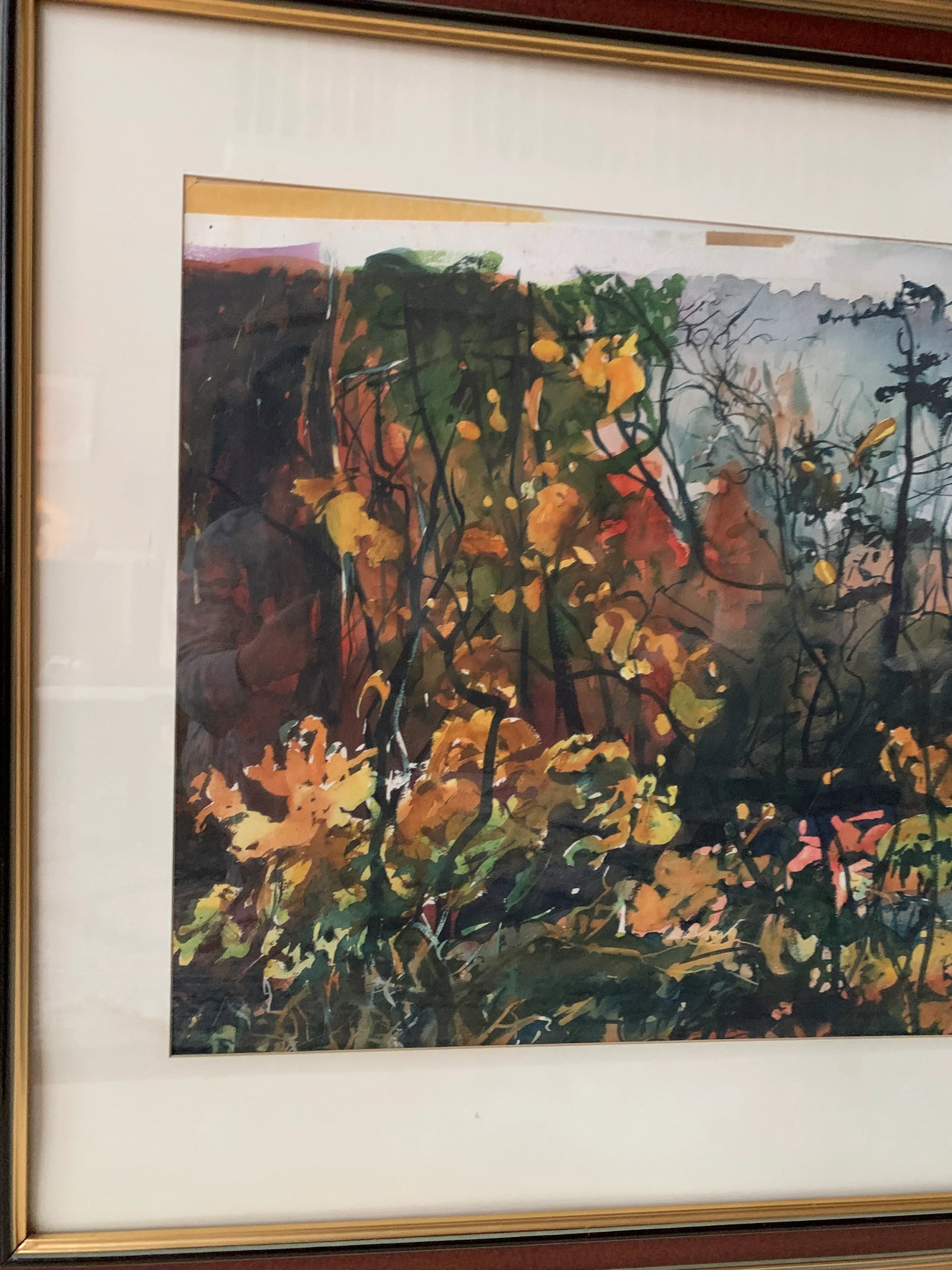 Expressionist Lanscape Water Color Mid 20th Century "Fall Morning" Original Painting, Framed - 3