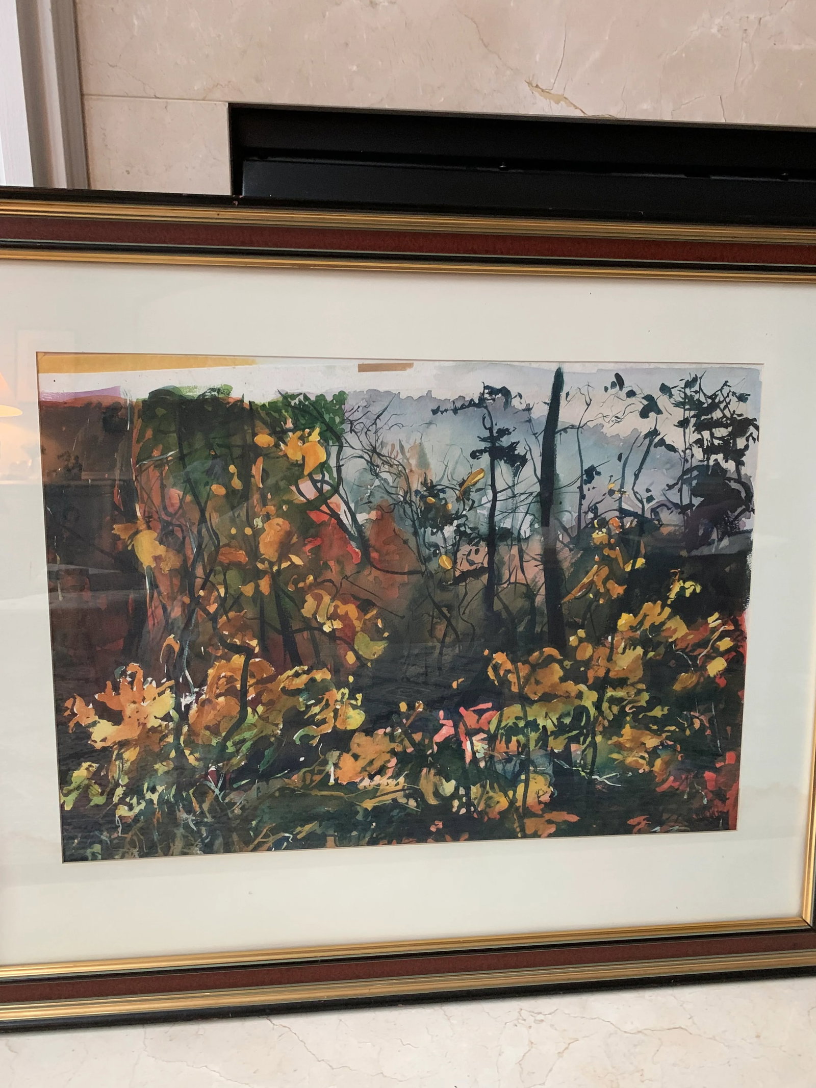 Expressionist Lanscape Water Color Mid 20th Century "Fall Morning" Original Painting, Framed - 5