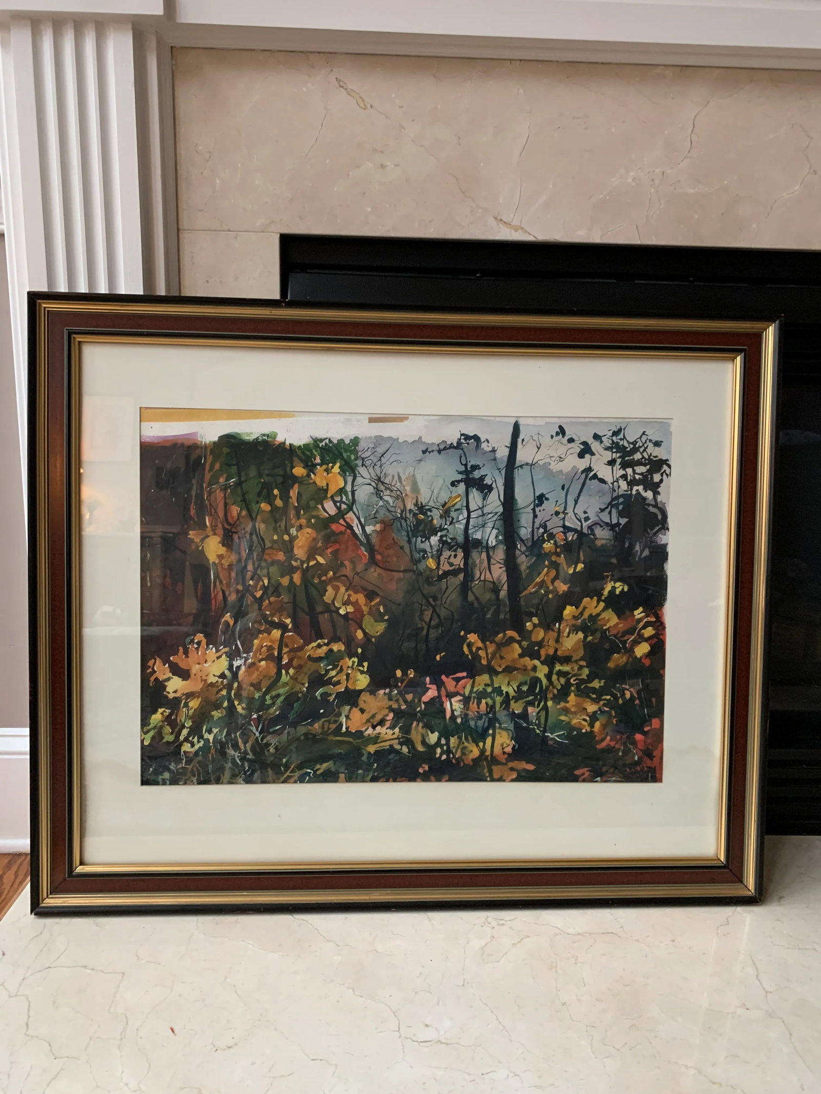 Expressionist Lanscape Water Color Mid 20th Century "Fall Morning" Original Painting, Framed - 8