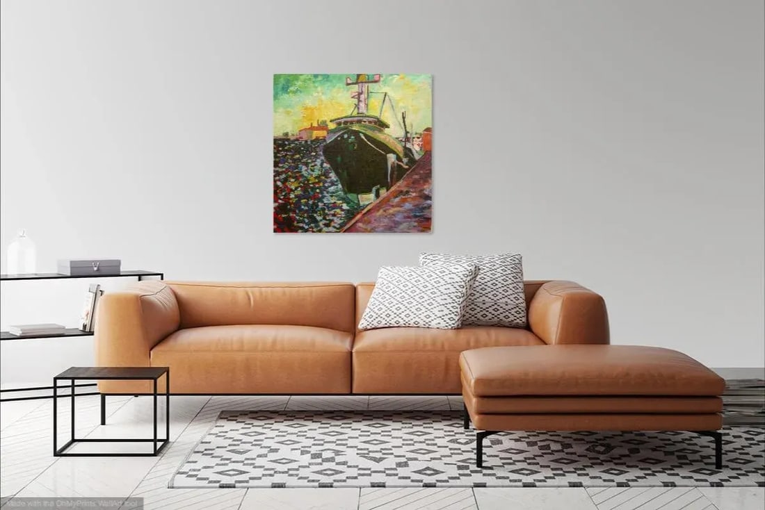 Martha Holden, Large "Ship in the Harbor" Contemporary Expressionist Style Nautical Oil Painting - 10