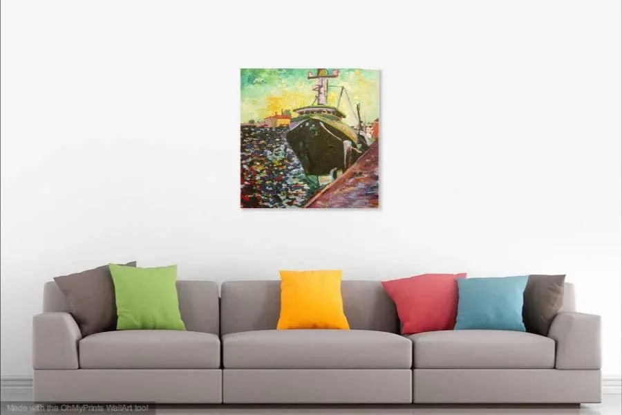 Martha Holden, Large "Ship in the Harbor" Contemporary Expressionist Style Nautical Oil Painting - 2