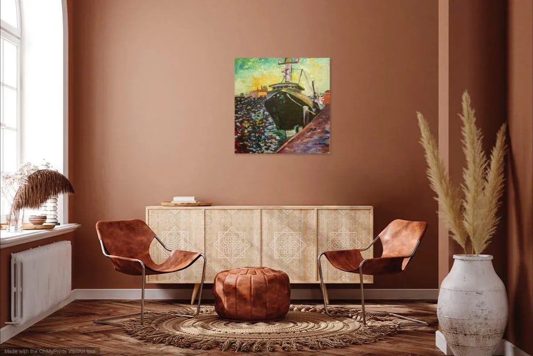 Martha Holden, Large "Ship in the Harbor" Contemporary Expressionist Style Nautical Oil Painting - 3