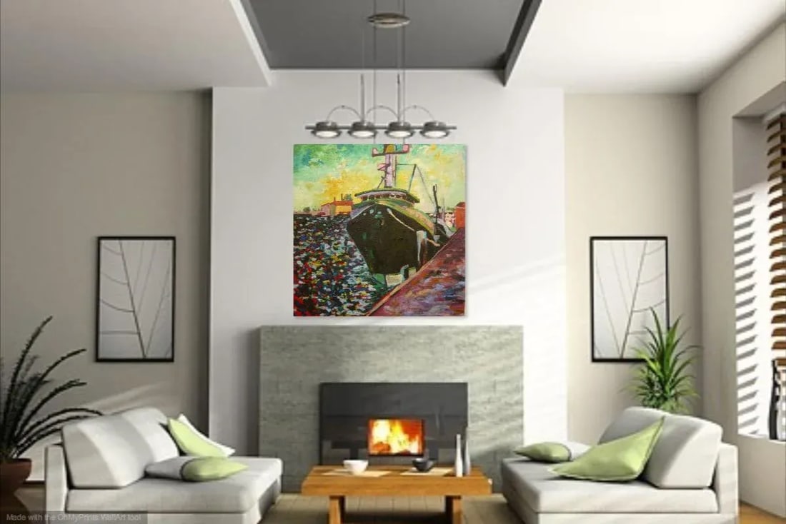 Martha Holden, Large "Ship in the Harbor" Contemporary Expressionist Style Nautical Oil Painting - 5
