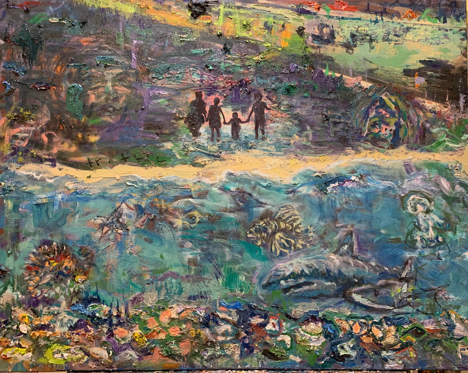 Contemporary, Abstract, Figurative Oil Painting, Ocean Beach Scene - 3
