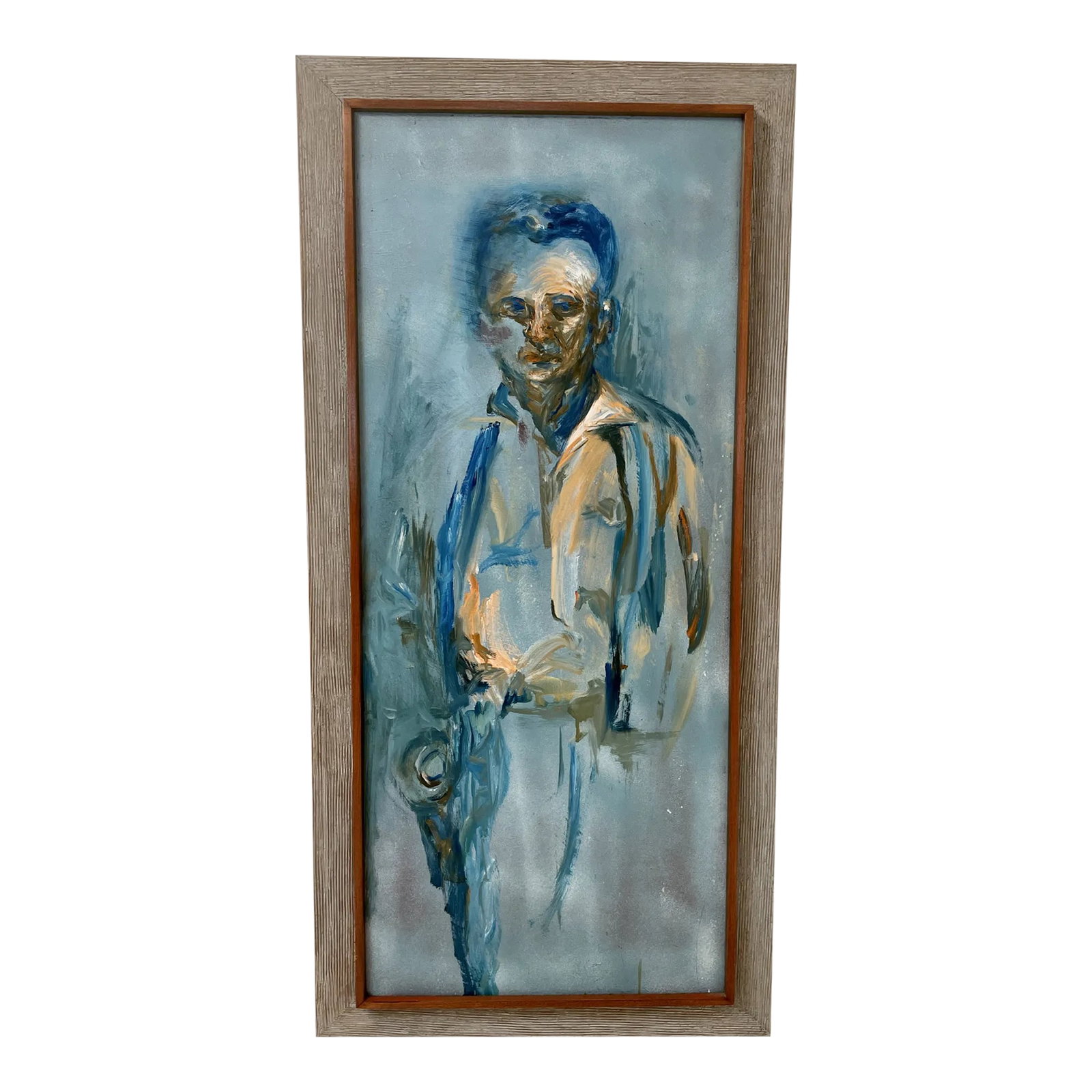 1960s "Lawmaker" Expressionist Original Portrait Oil Painting of a Man by Myrtle Posner, Framed: Mid-Century Original Oil Painting of a Male Figurative Artwork , "Lawmaker" by Myrtle Posner 1960s Framed oil painting on panel, label on back with details about the artwork This is a sensitive portra