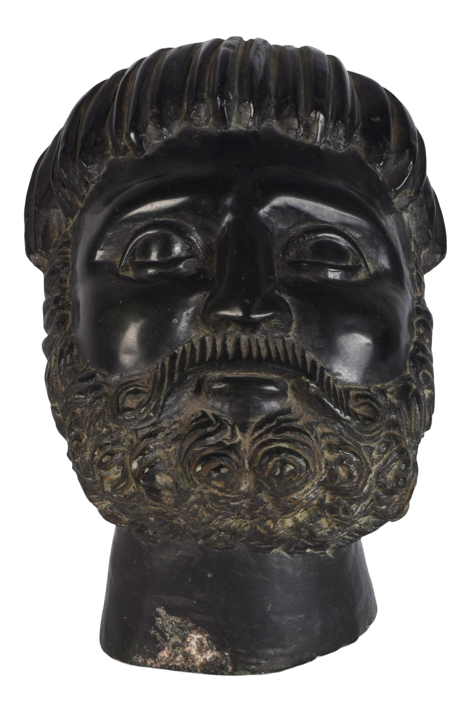 Carved Stone Vintage Greek Head Sculpture Bust: Measurements: Height: 6.5" Width: 4.5" Depth: approximately 6.5" Old wear and old chip on bottom of neck as shown. Condition: Alterations: Original Condition Unaltered Imperfections: Some
