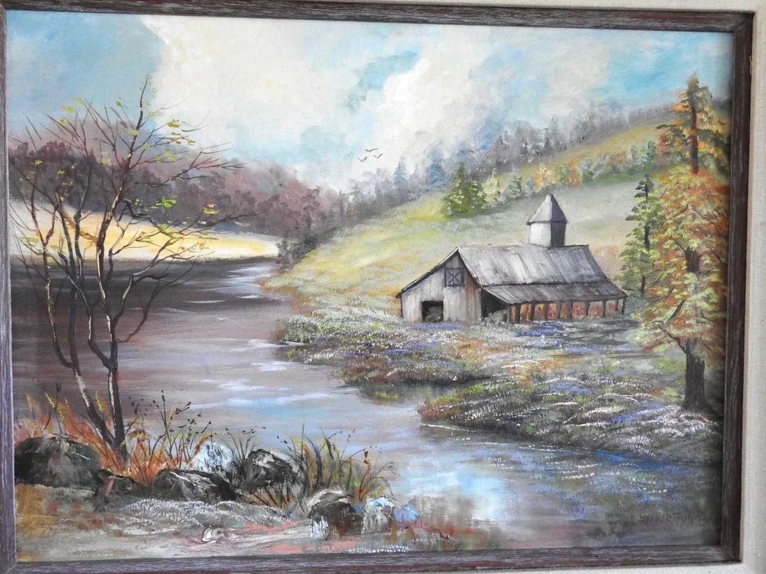 1970s Fall Countryside Landscape Painting by Sylvia Tyler, Framed - 3