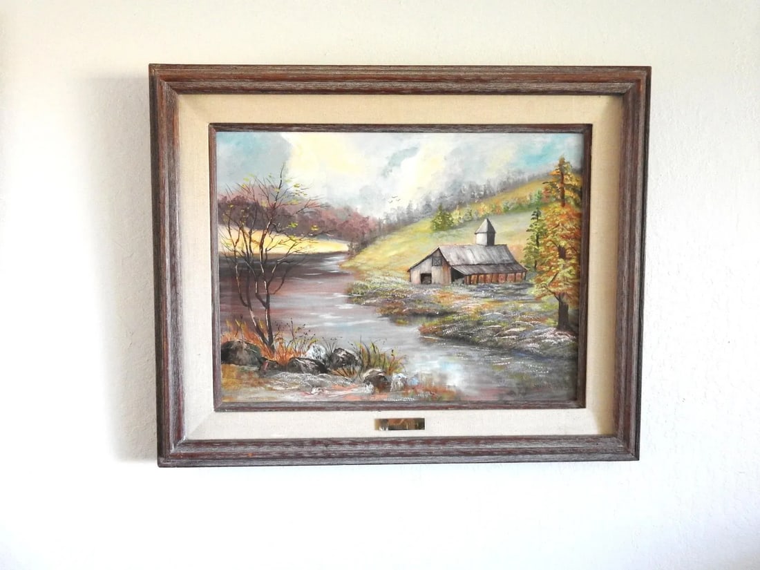 1970s Fall Countryside Landscape Painting by Sylvia Tyler, Framed - 9