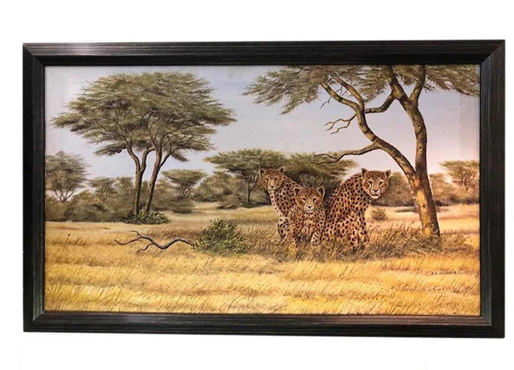 Mid 20th Century Oil Painting of Leopards in Kenya, Framed - 5