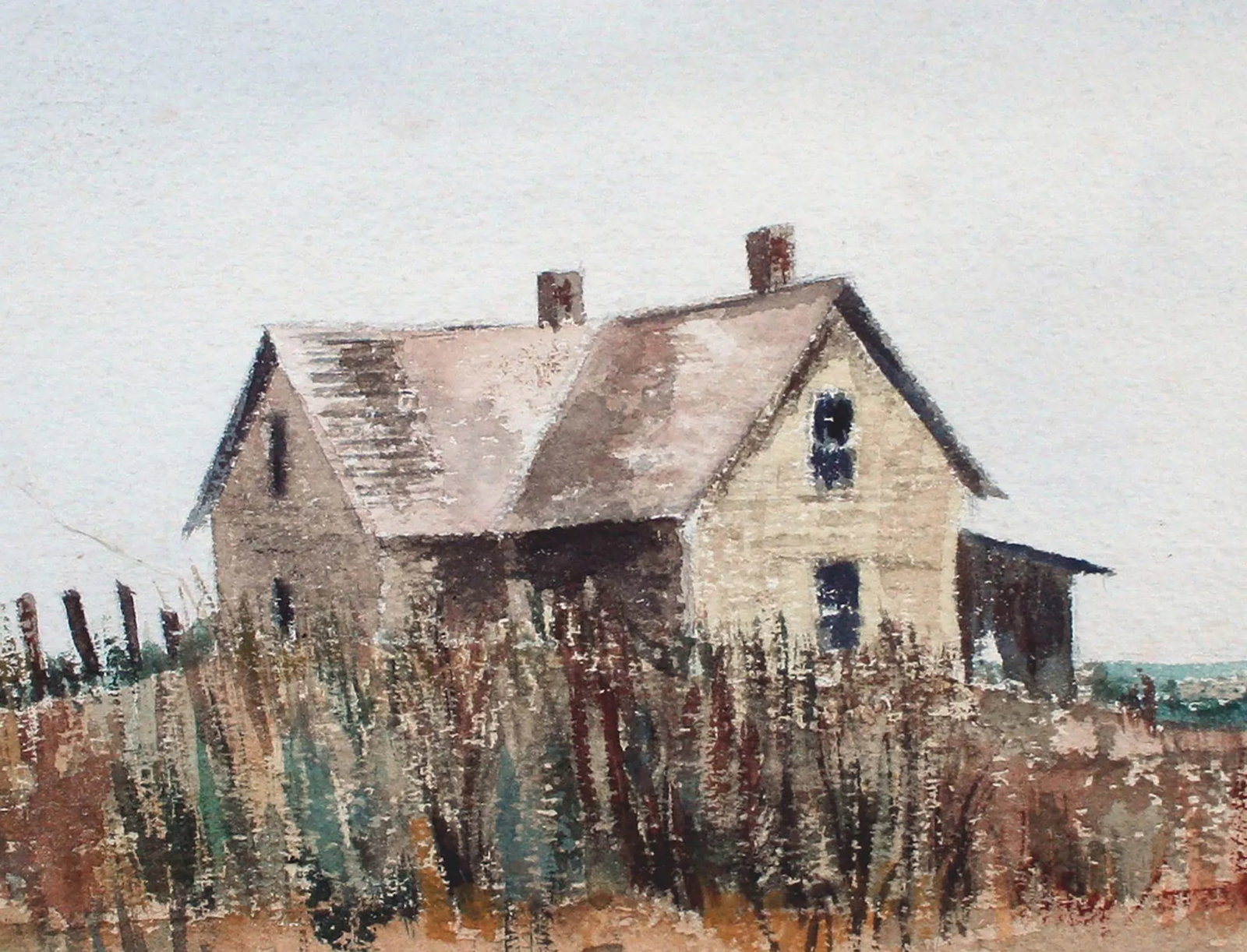 Late 20th Century "Barn by the Sea" Beach Landscape Watercolor Painting - 4