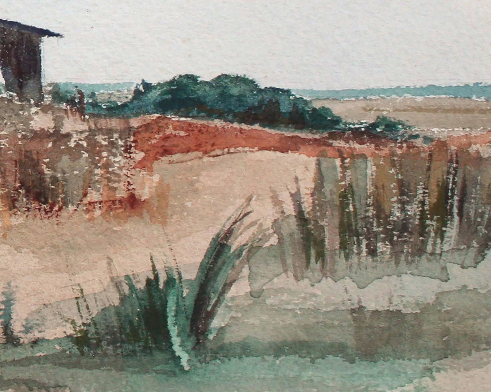 Late 20th Century "Barn by the Sea" Beach Landscape Watercolor Painting - 5