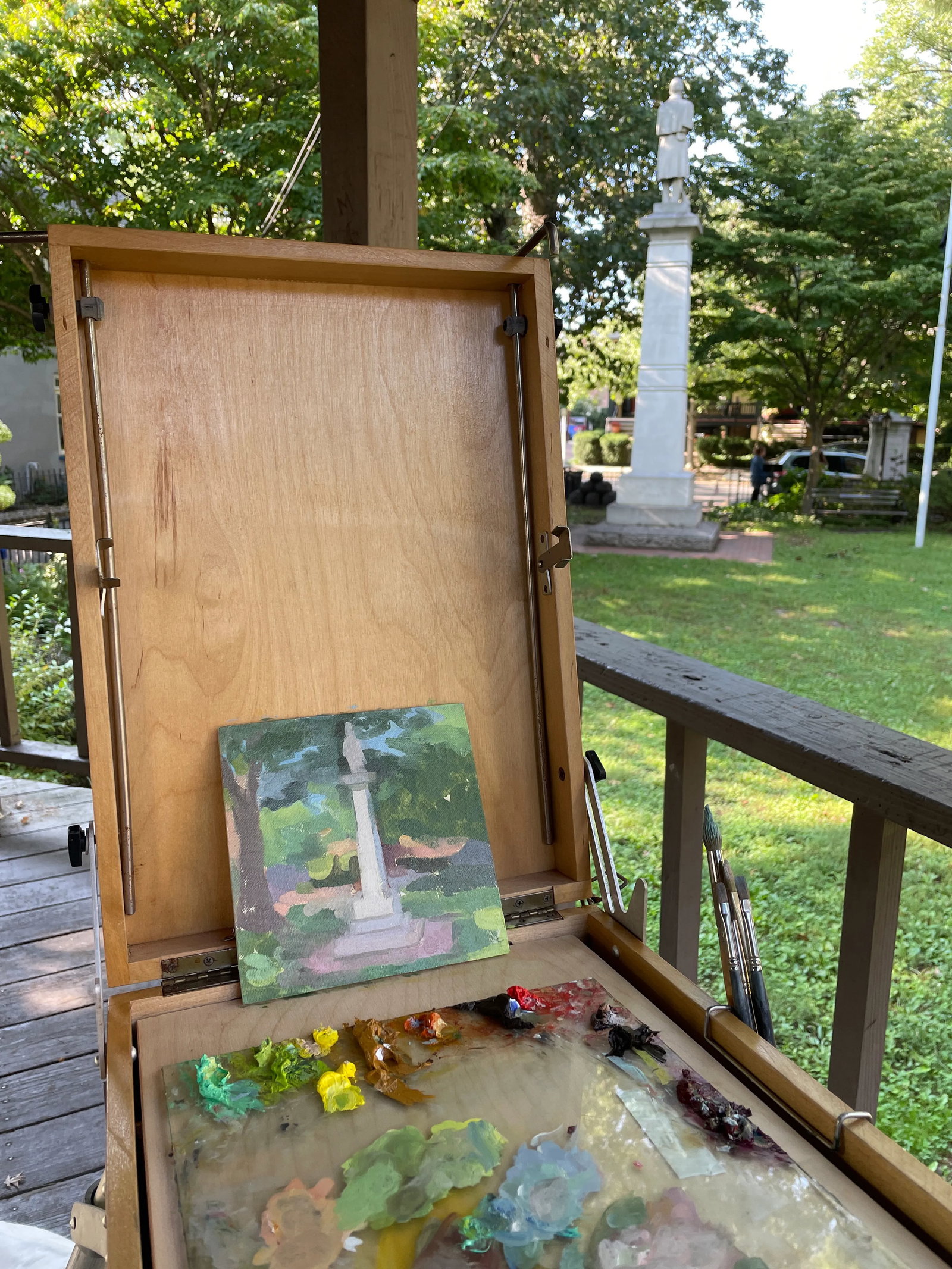 Statue in the Park Contemporary City Scene Oil Painting by Michelle Farro - 2
