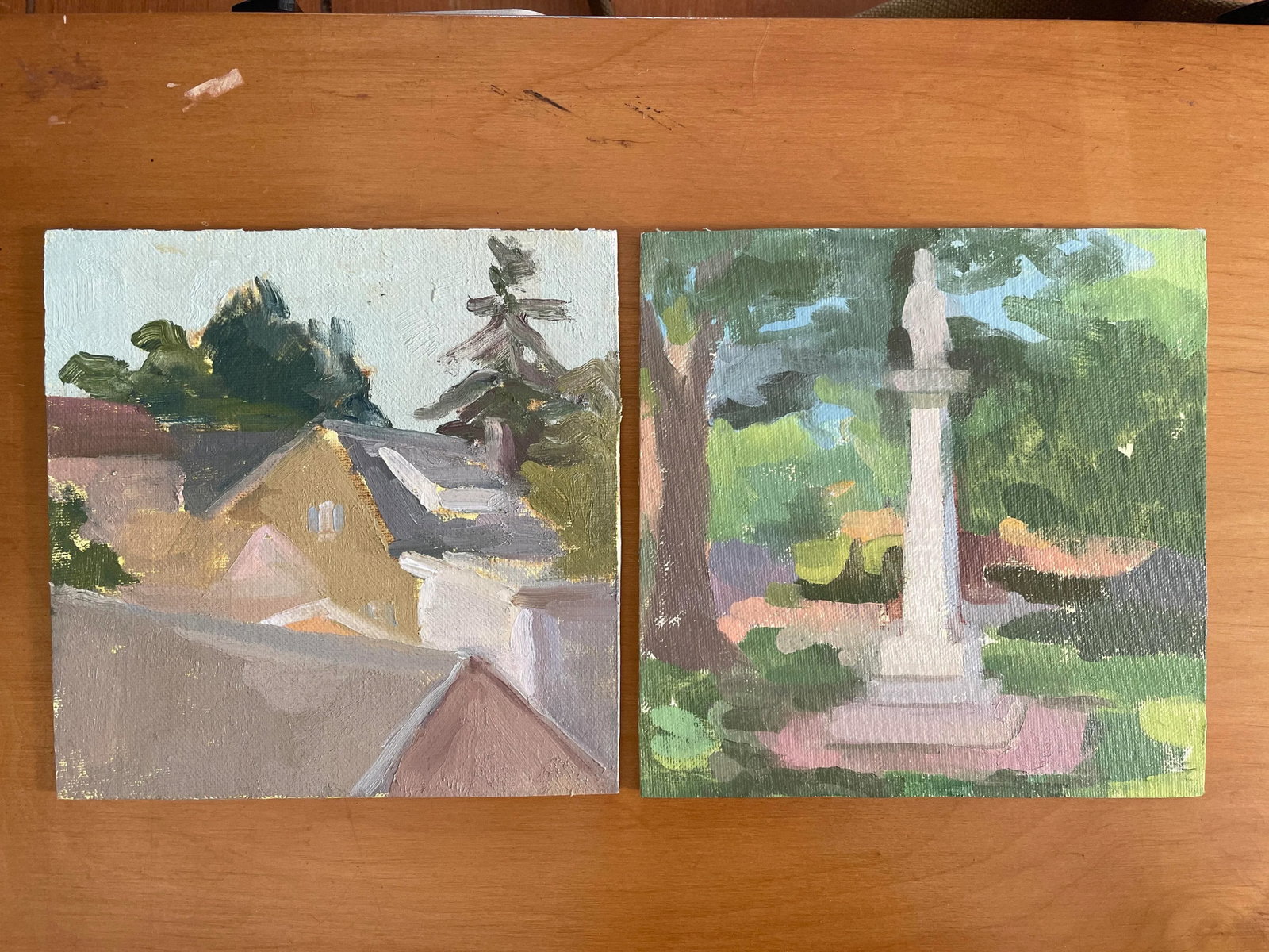 Statue in the Park Contemporary City Scene Oil Painting by Michelle Farro - 3