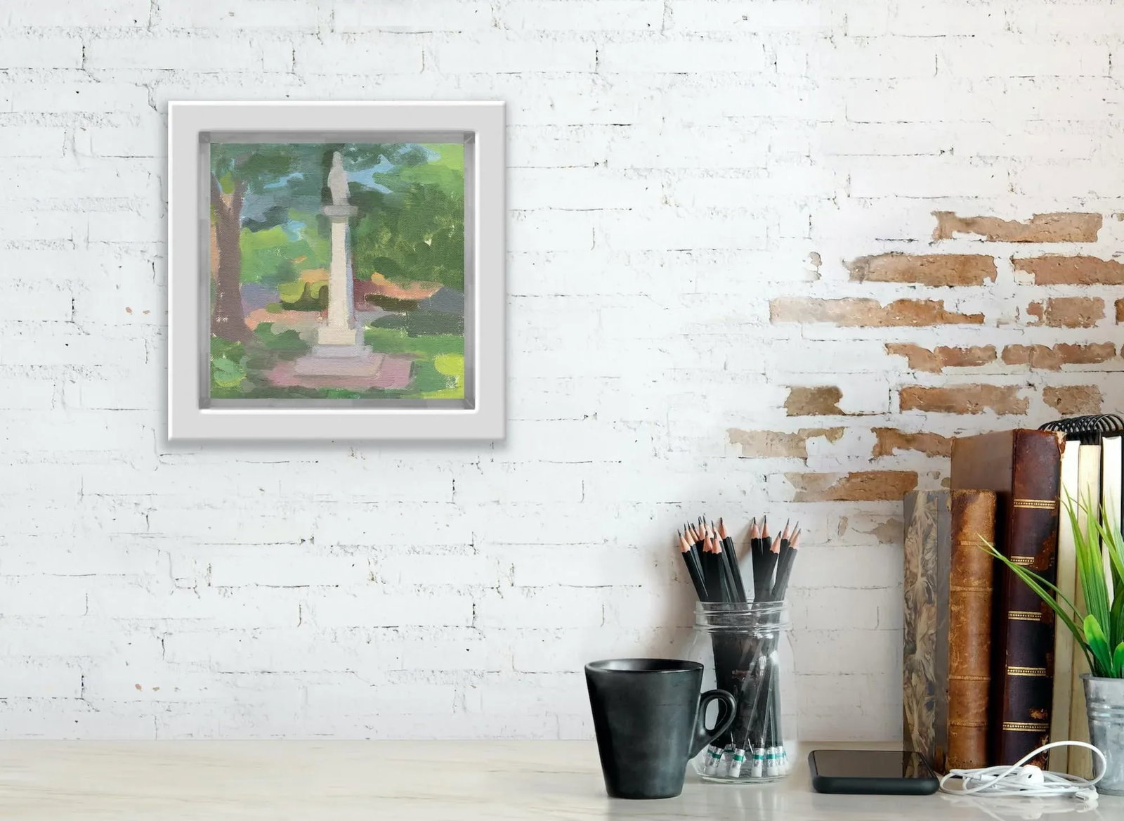 Statue in the Park Contemporary City Scene Oil Painting by Michelle Farro - 4