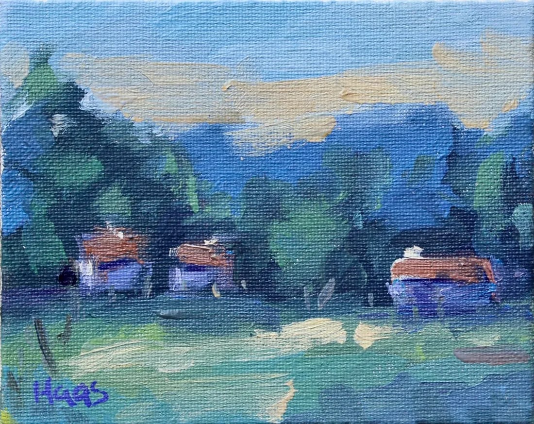 Contemporary Impressionist Oil Landscape Original: Quiet Places & Desertscapes - Hidden Valley Original oil painting by Lisa Haas Eckle, 5 x 4 miniature unframed on canvas panel, signed. Experience the quiet majesty of the high desert in a compact,
