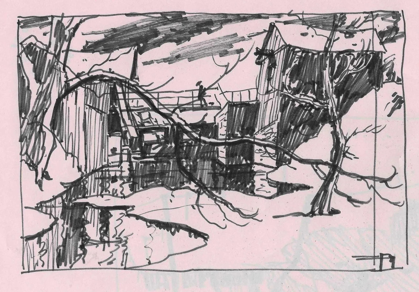 1950s Winter Landscape Drawing by Noman Kent: Born in Pittsburgh, American artist Norman Kent (1903 - 1972) attended the Rochester Institute and trained at the Art Students League in New York under Leftwich Dodge. He learned the art of the woodcu