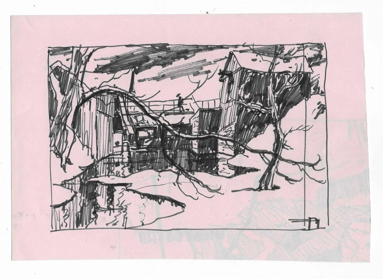 1950s Winter Landscape Drawing by Noman Kent - 2