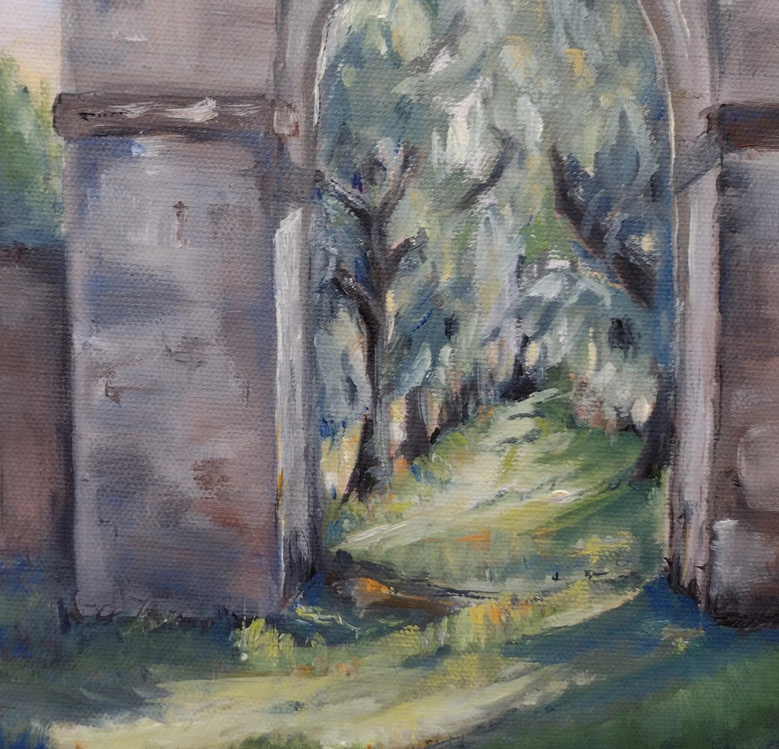 Mid 20th Century Impressionist Style Garden Scene with Grey Arch Oil Painting, Framed - 2