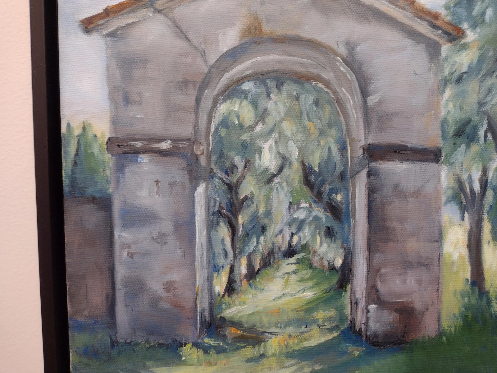 Mid 20th Century Impressionist Style Garden Scene with Grey Arch Oil Painting, Framed - 6