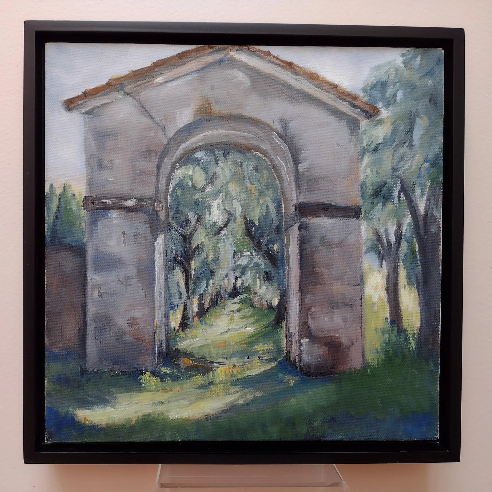 Mid 20th Century Impressionist Style Garden Scene with Grey Arch Oil Painting, Framed - 8