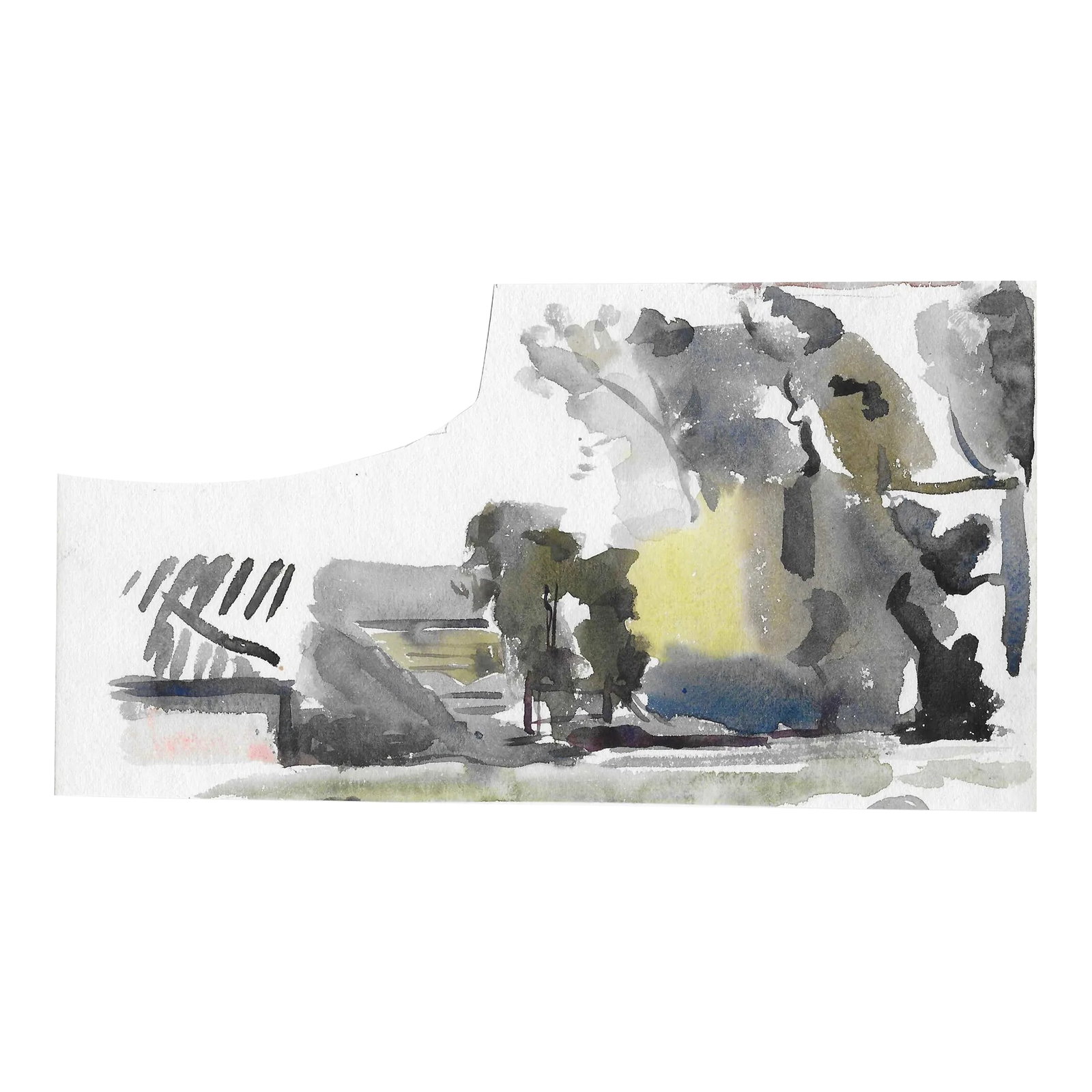 1960s Cathal O'Toole Abstract Landscape Watercolor: Dublin-born artist Cathal Brendan O'Toole (1904-1991) trained in Scotland at the Glasgow School of Art. He immigrated to the US and studied at the Art Students League and the National Academy before