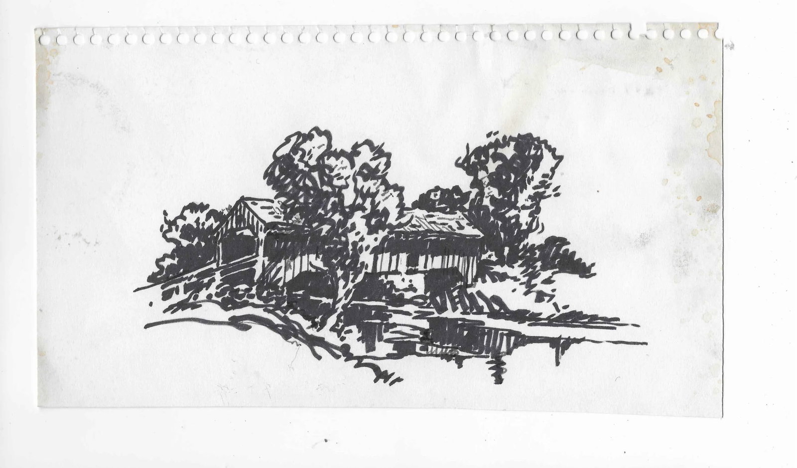 1950s Norman Kent Covered Bridge Drawing - 2