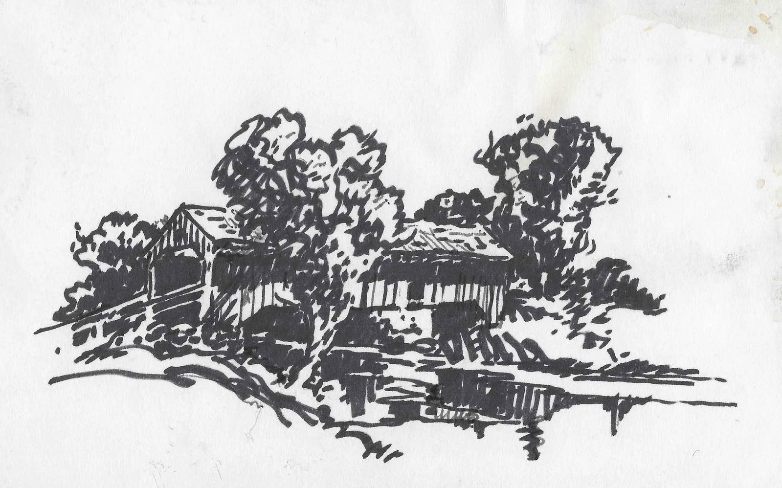 1950s Norman Kent Covered Bridge Drawing - 4
